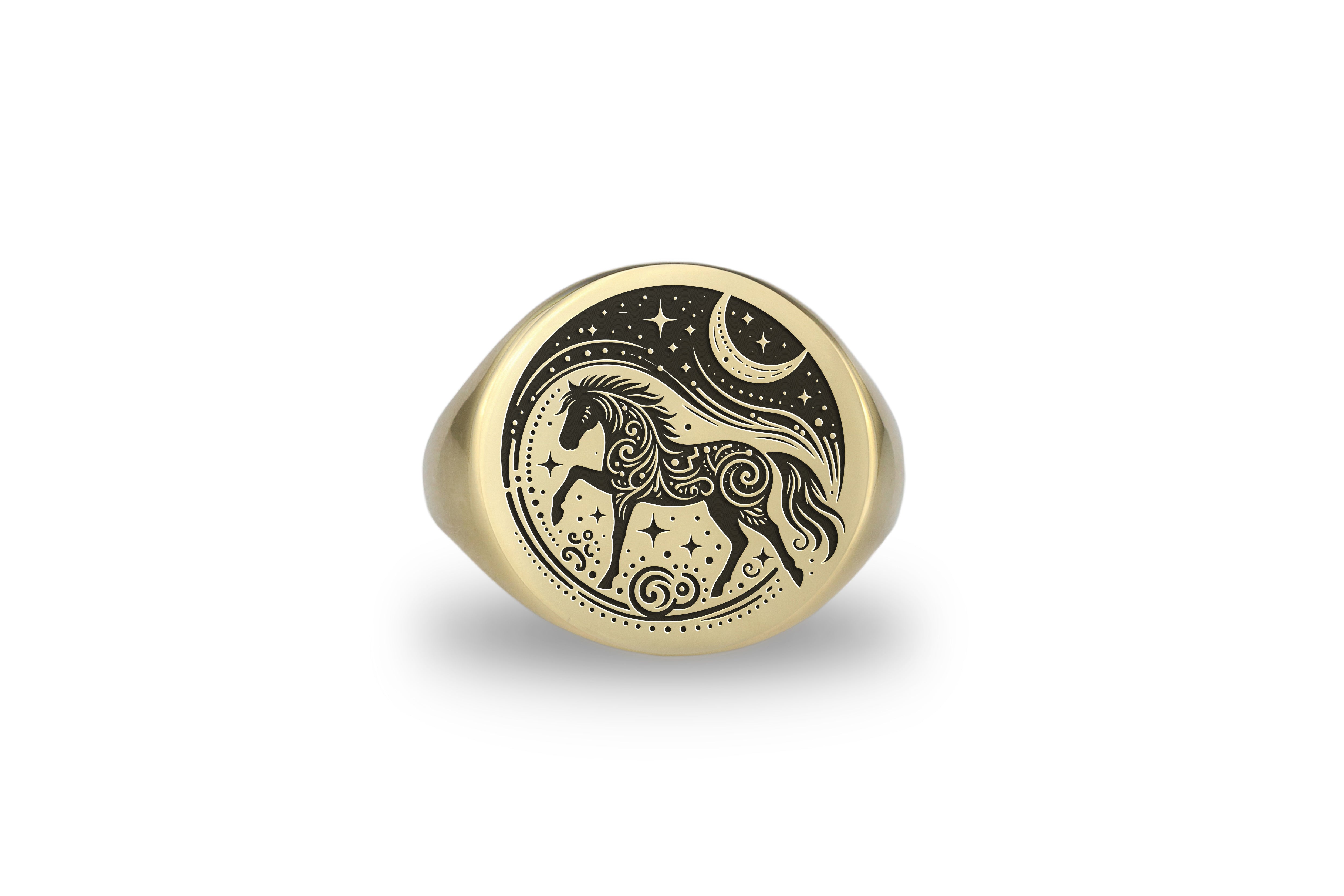 Gold Stallion Signet Ring