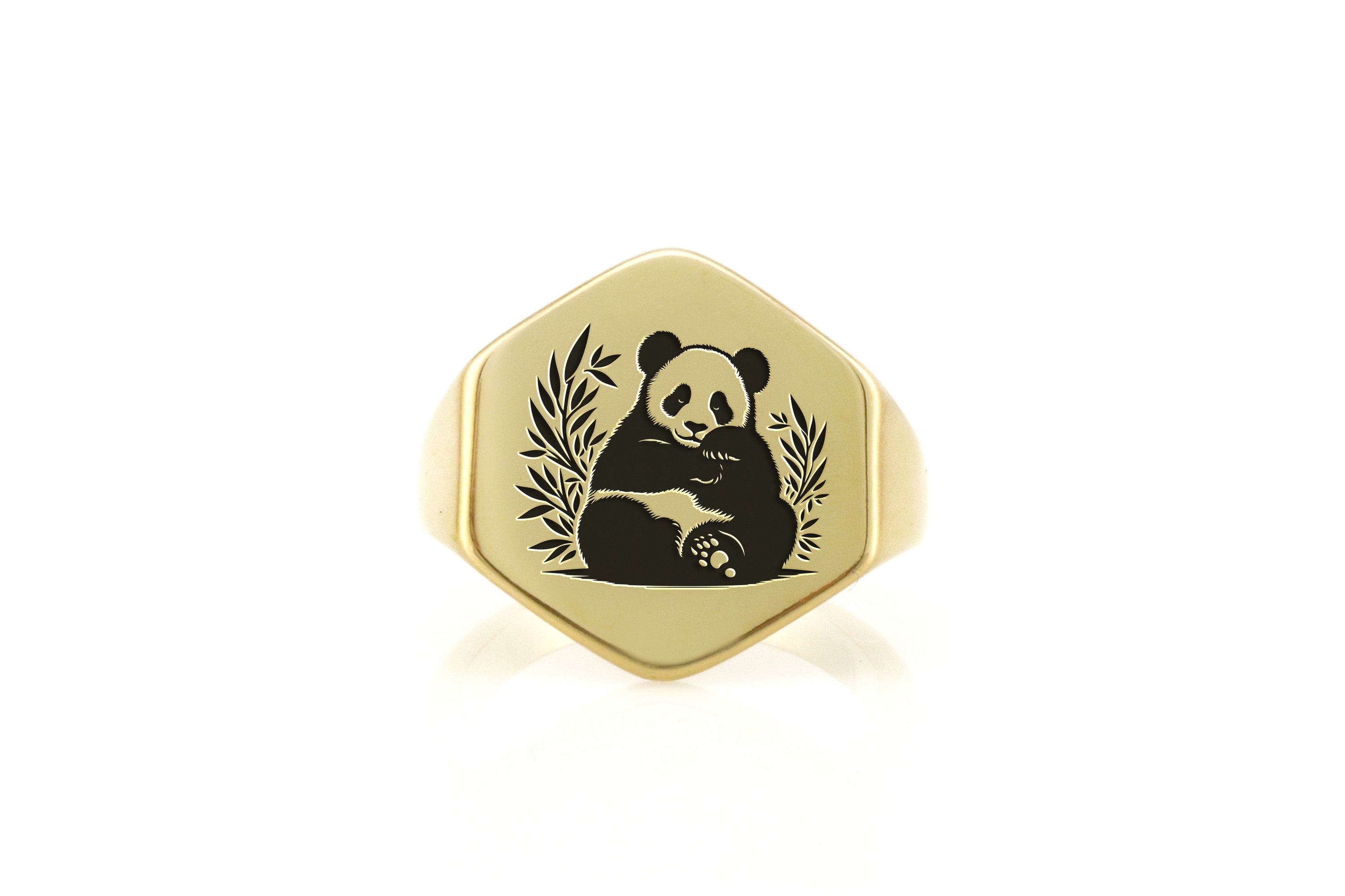 14k Gold Engraved Panda Ring