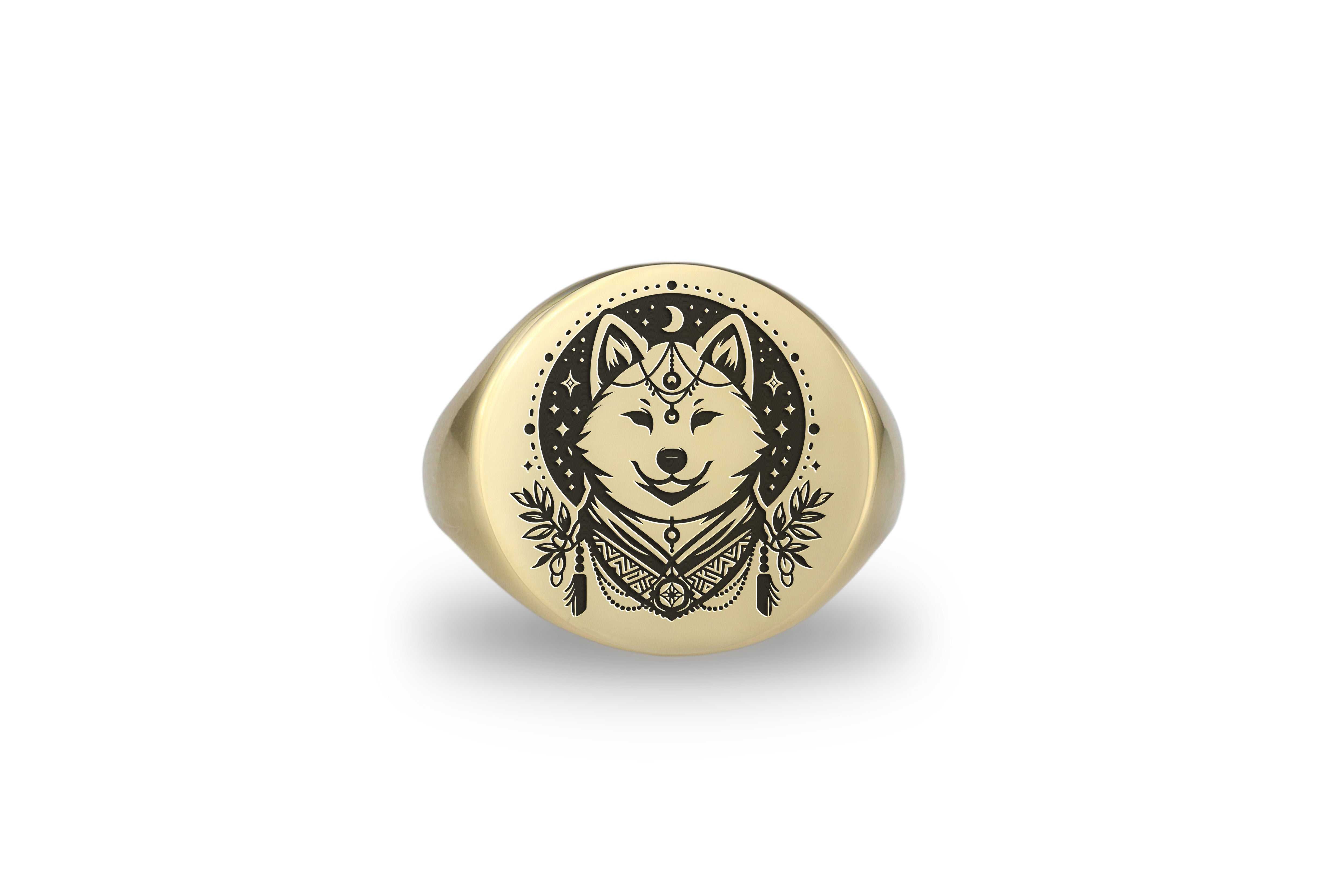 Shiba Dog Gold Signet Ring