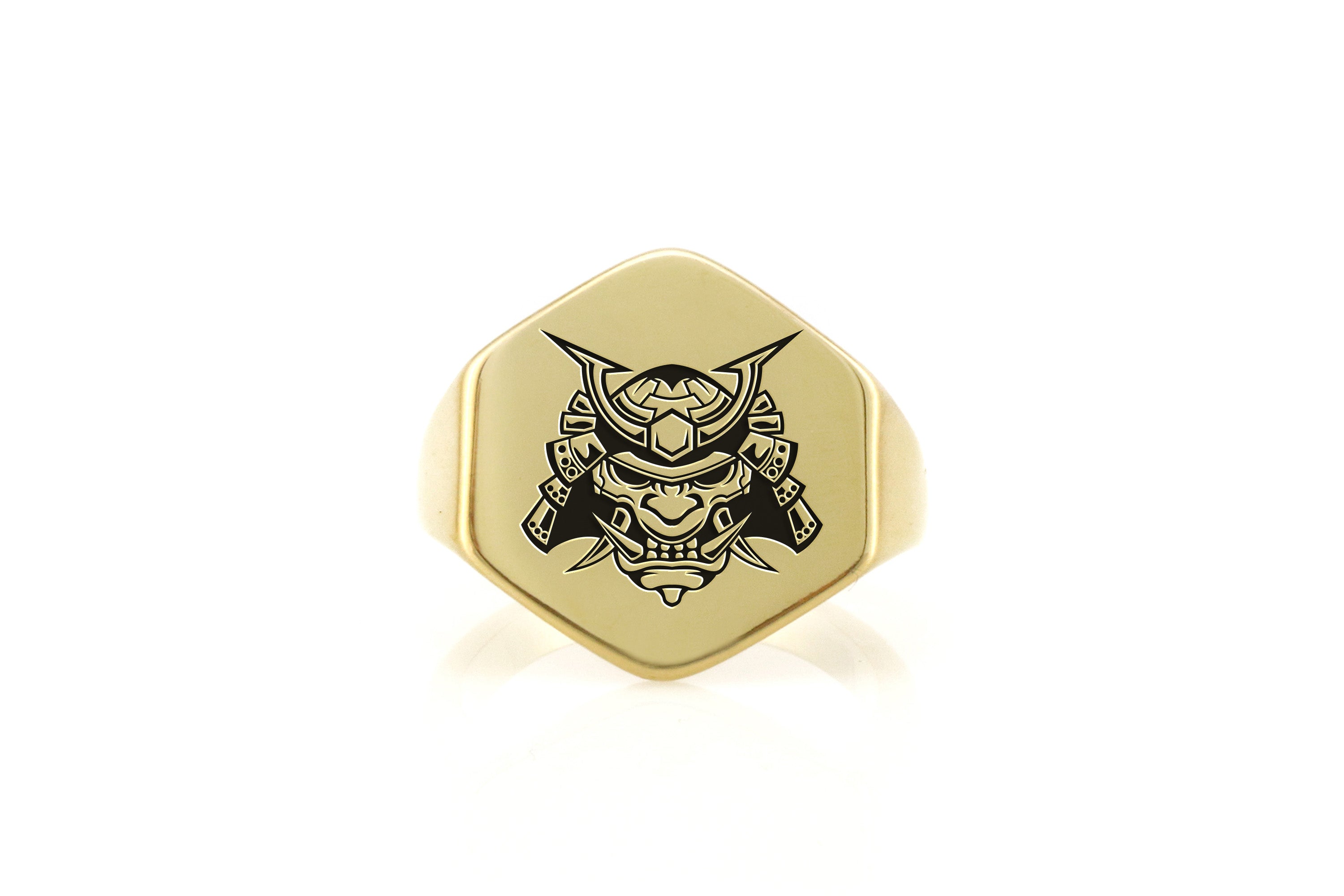 Gold Samurai Mask Signet Ring