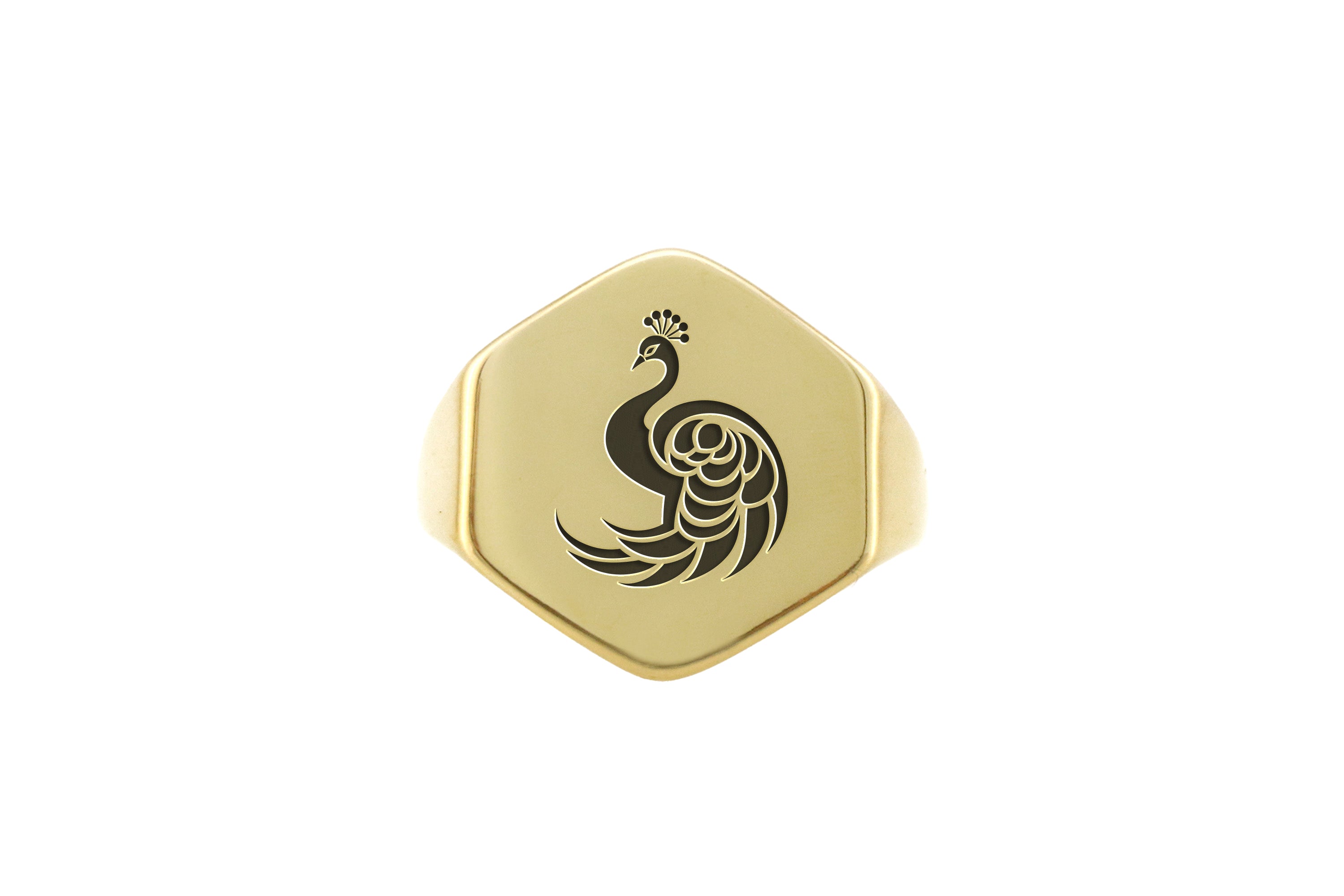 Engraved Peacock Gold Ring