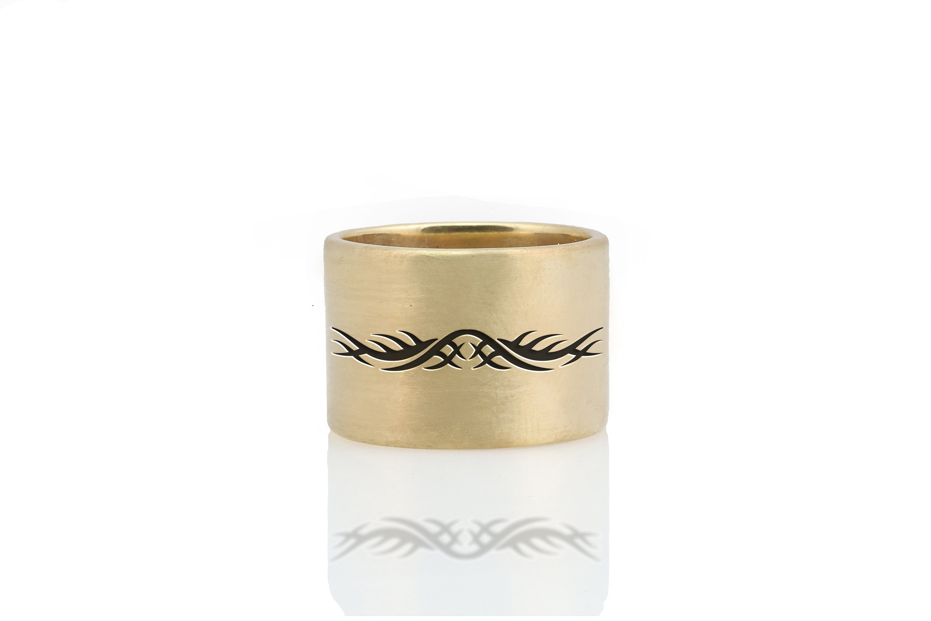 Tribal Tattoo Brushed Gold Ring