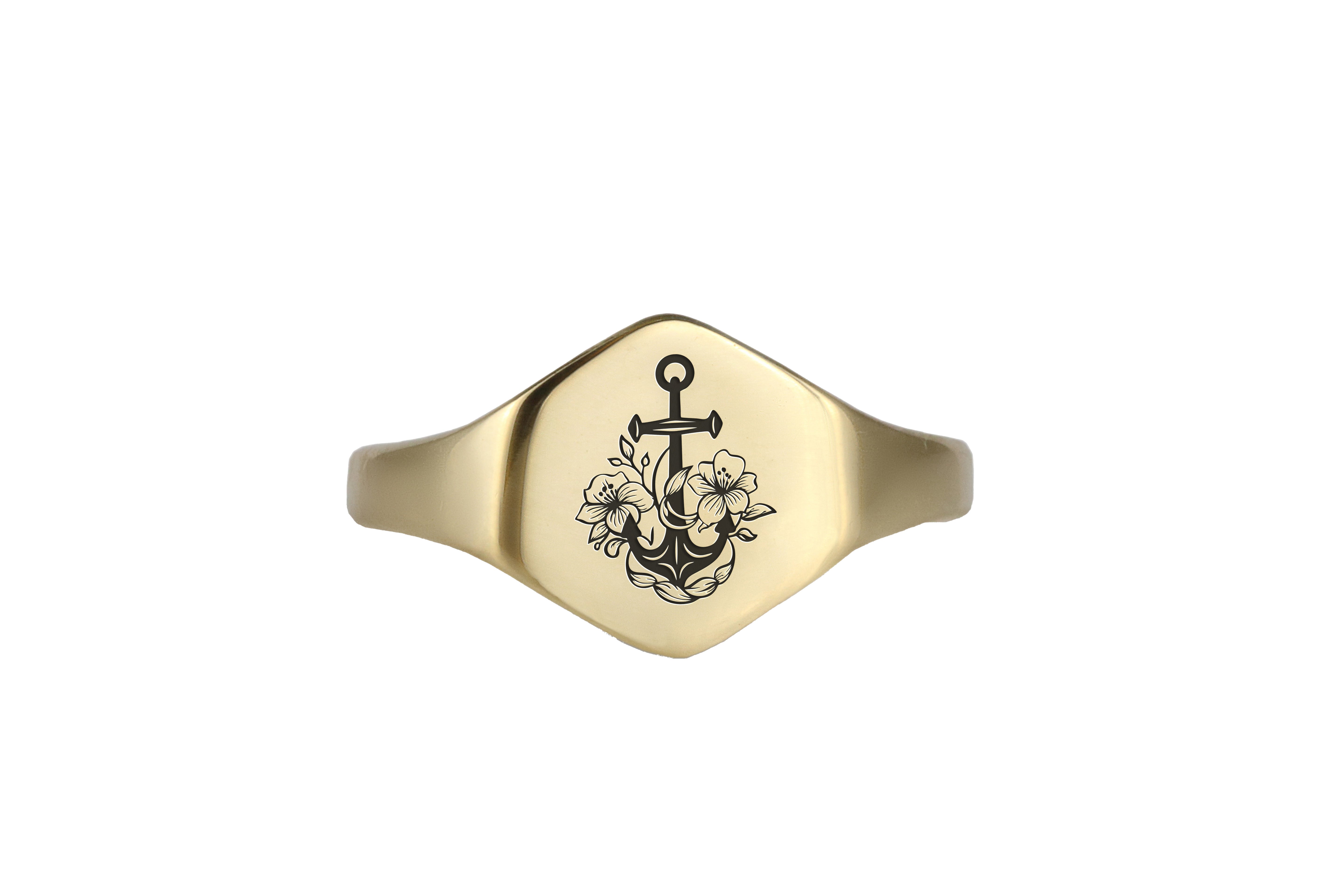 Flowered Anchor Signet Ring