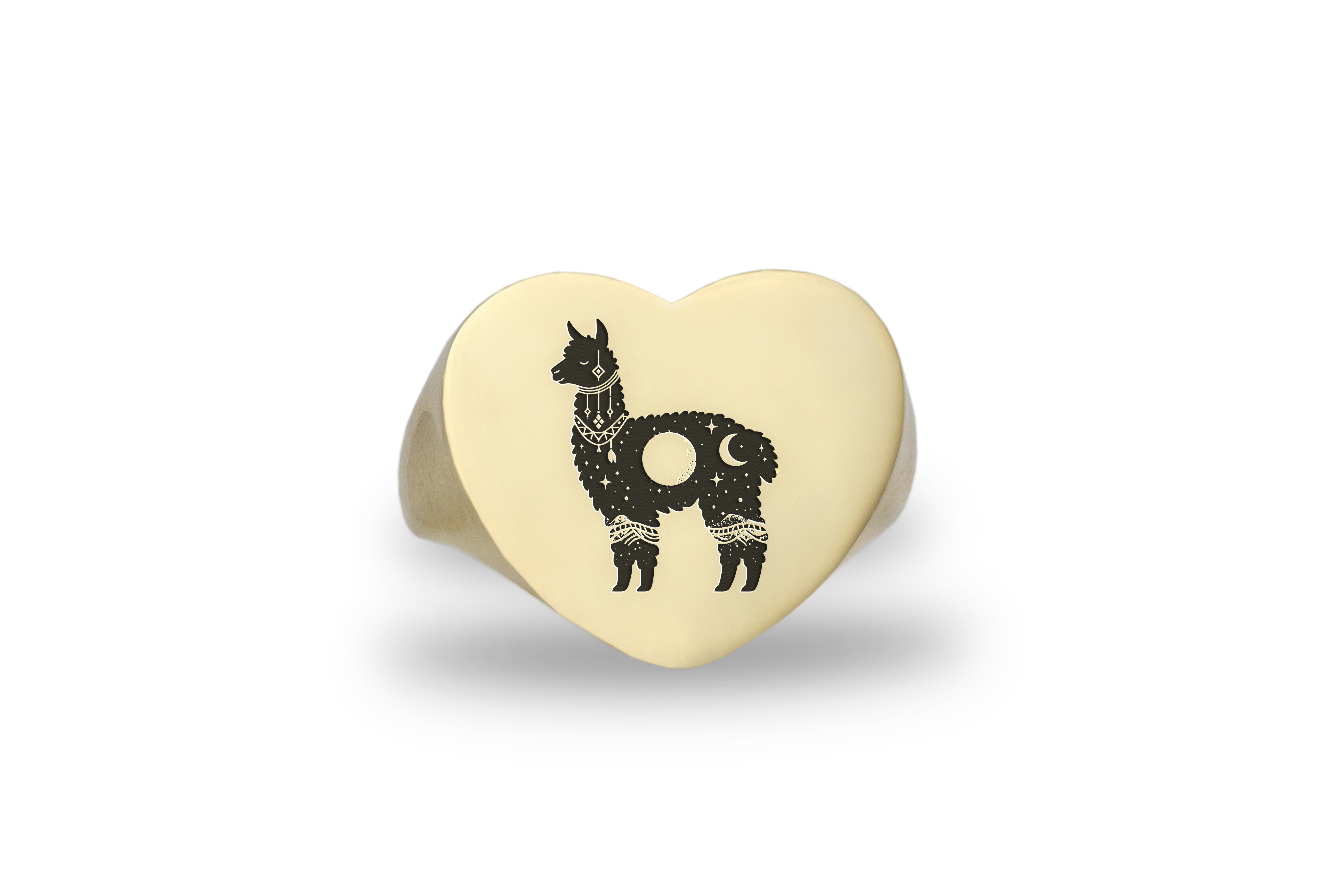 Cosmic Llama Heart Shaped Ring
