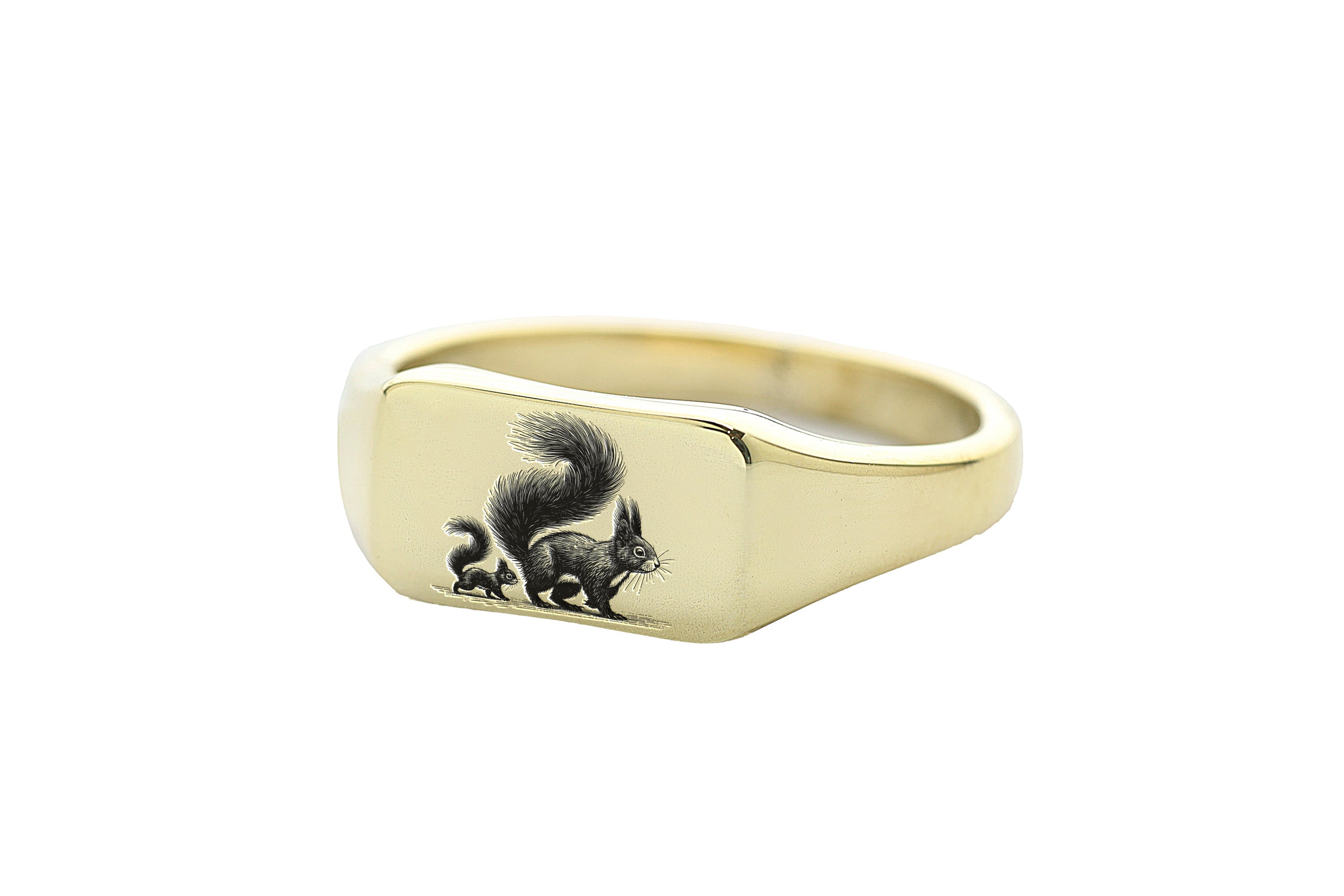 Squirrel 14k Gold Signet Ring