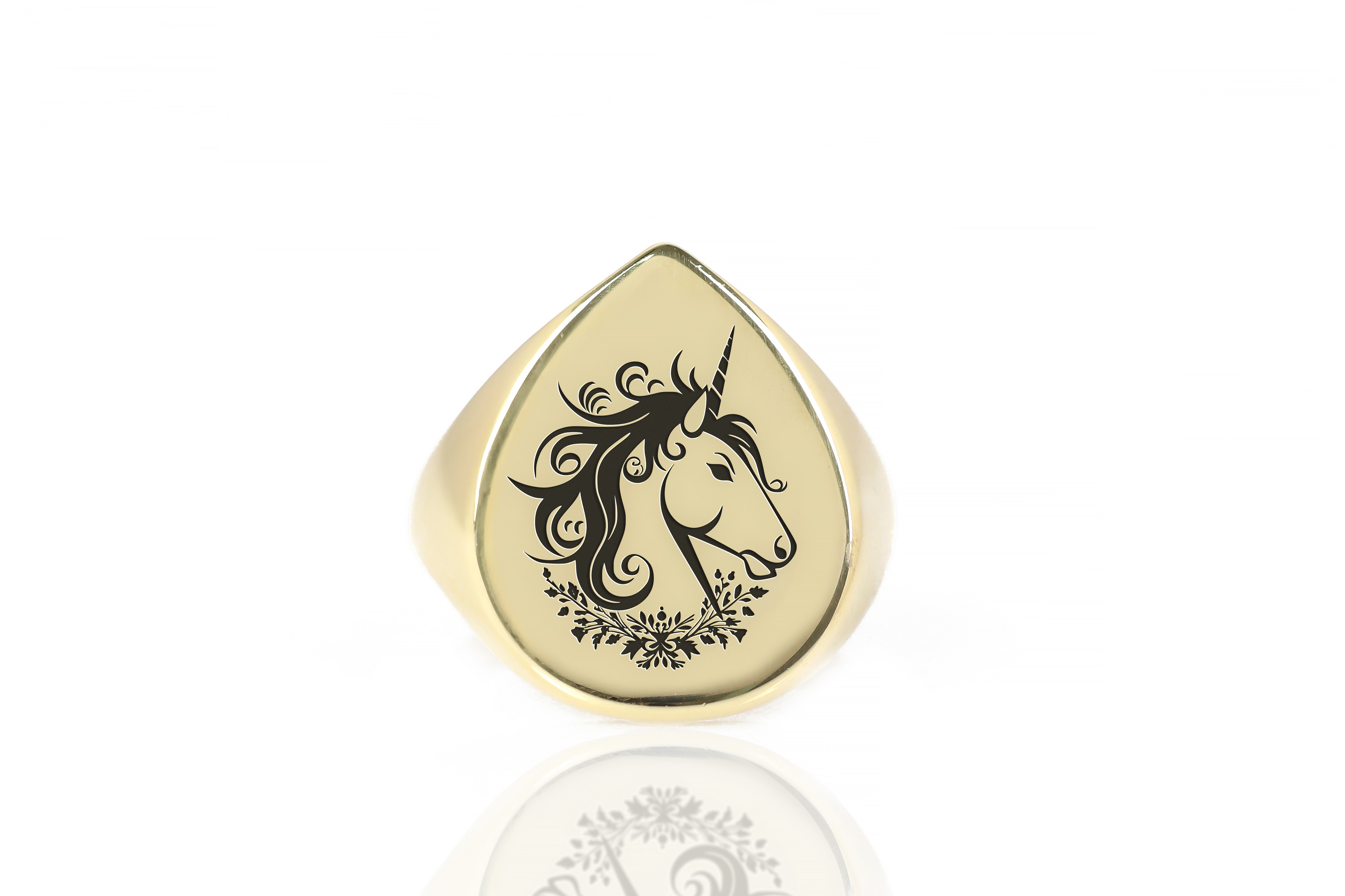 14k Gold Unicorn Signet Ring