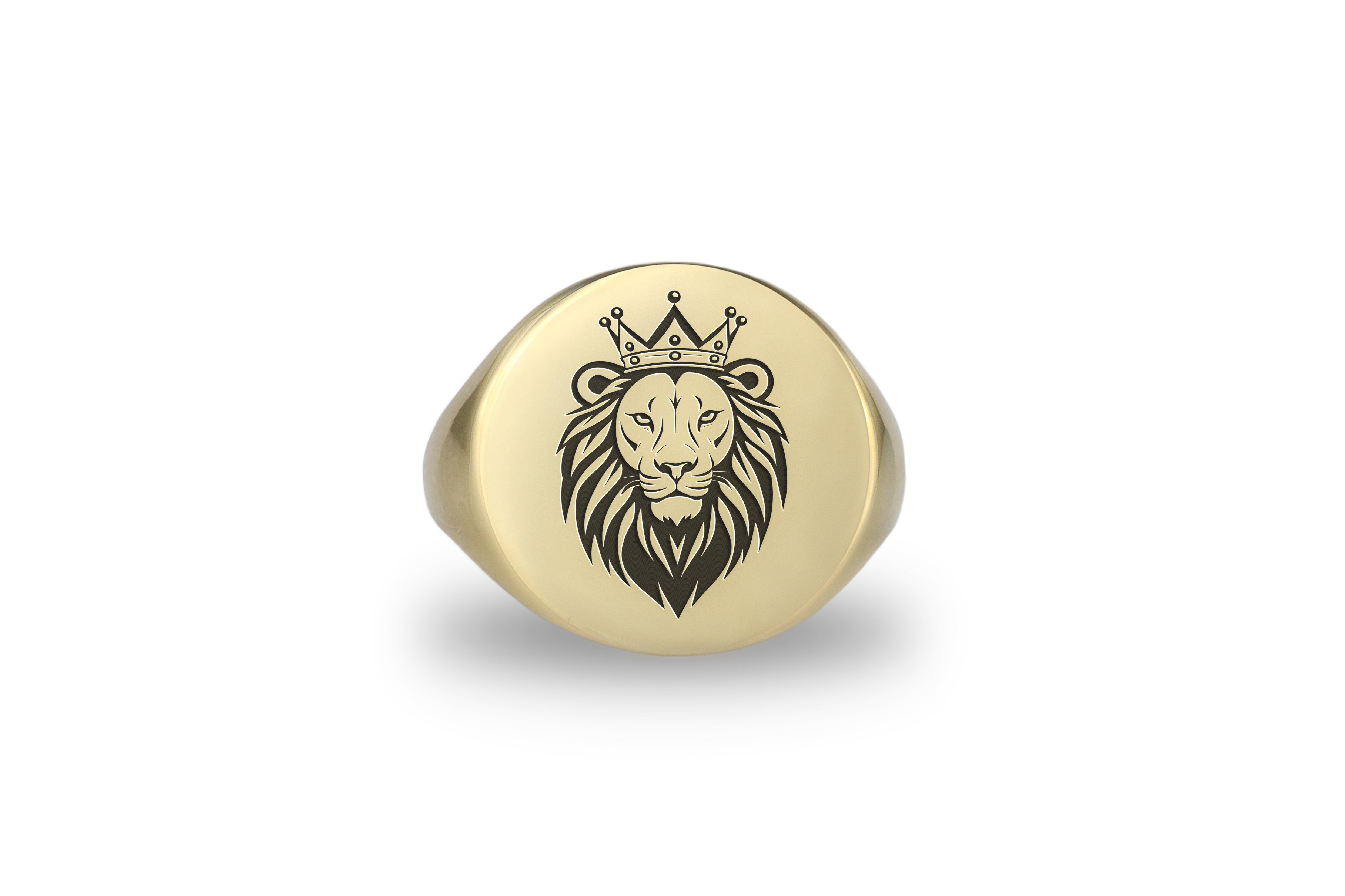 Gold Lion Crown Signet Ring