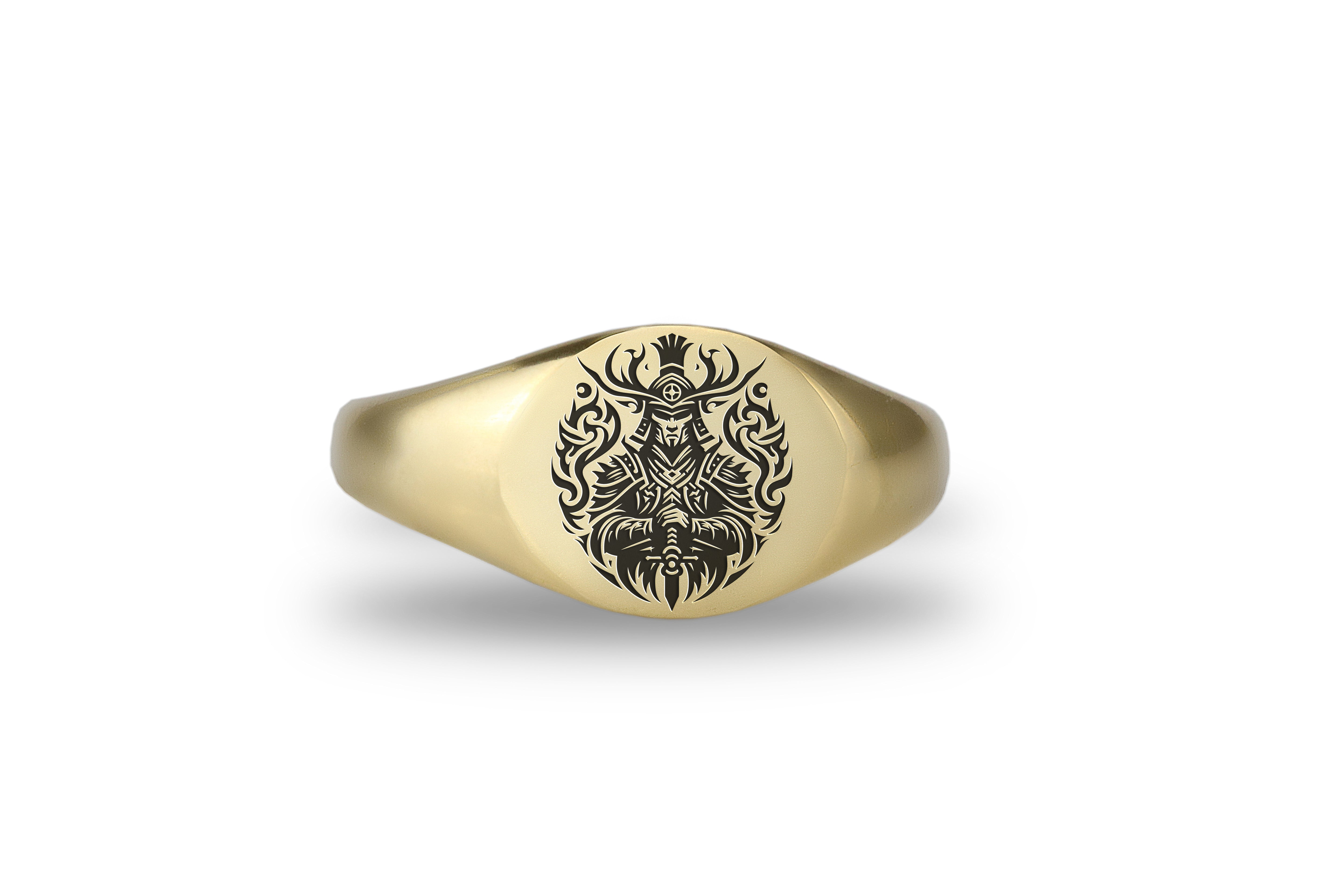 14k Gold Samurai Signet Ring