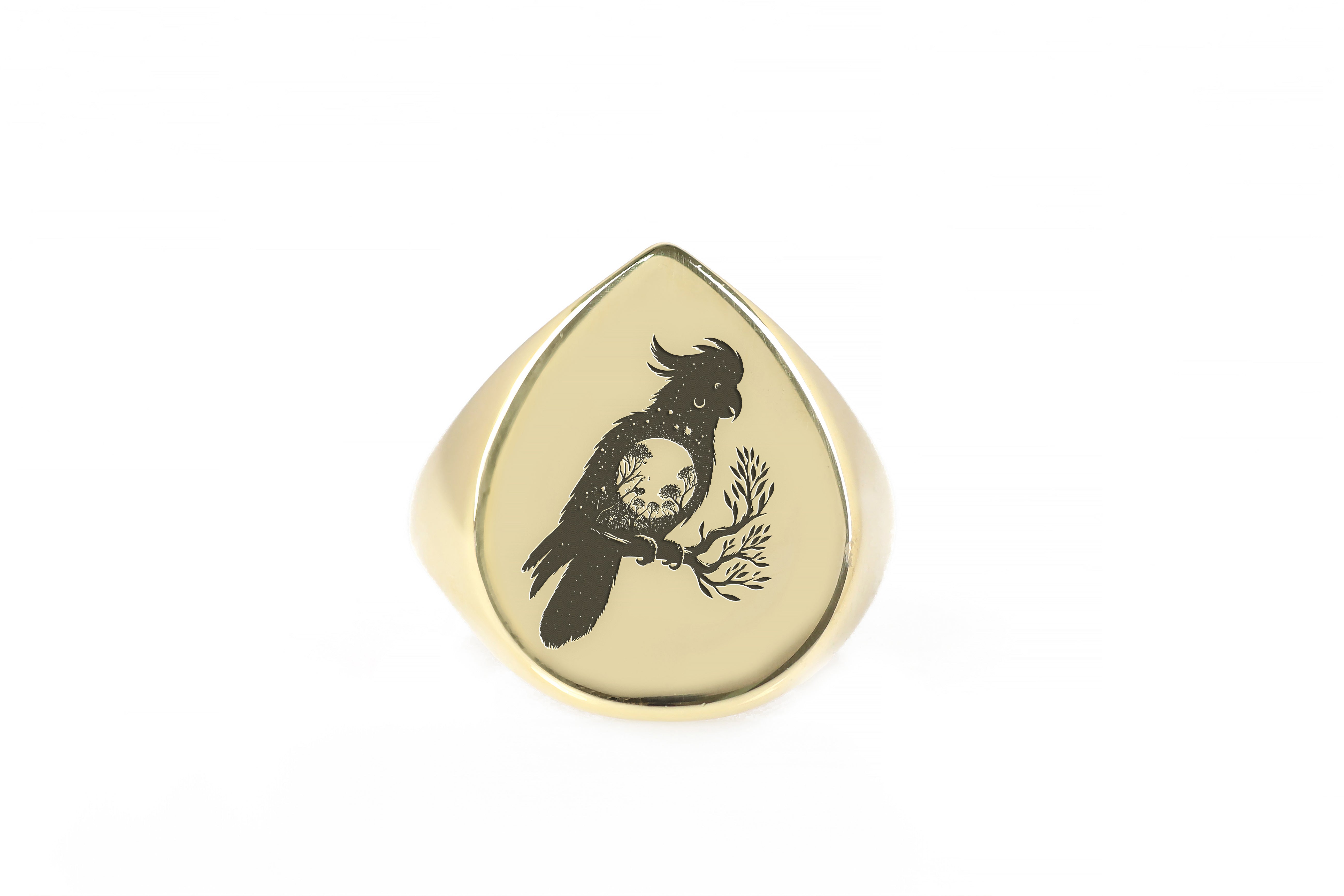 Engraved Cockatoo Signet Ring