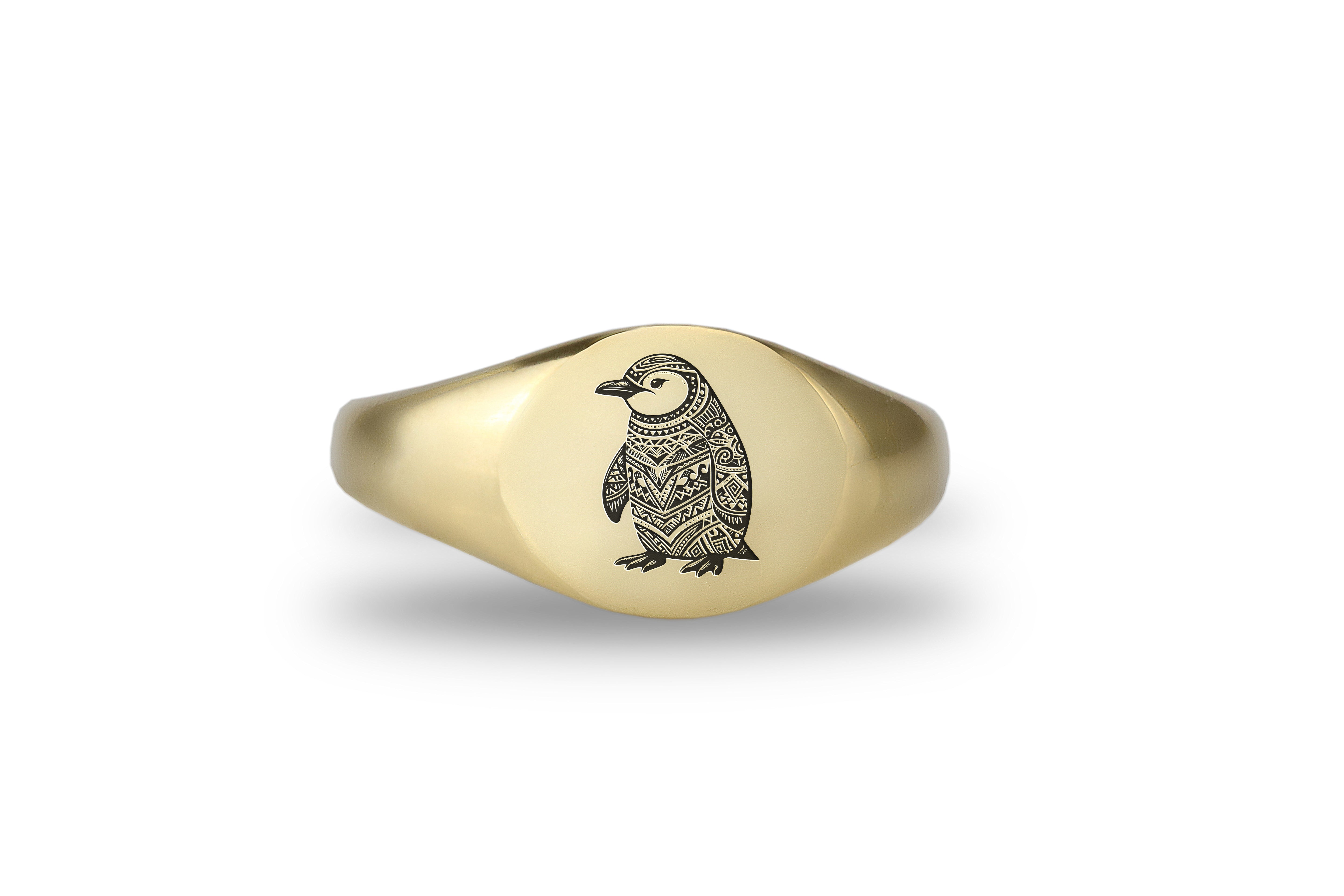 Cute Penguin Gold Signet Ring