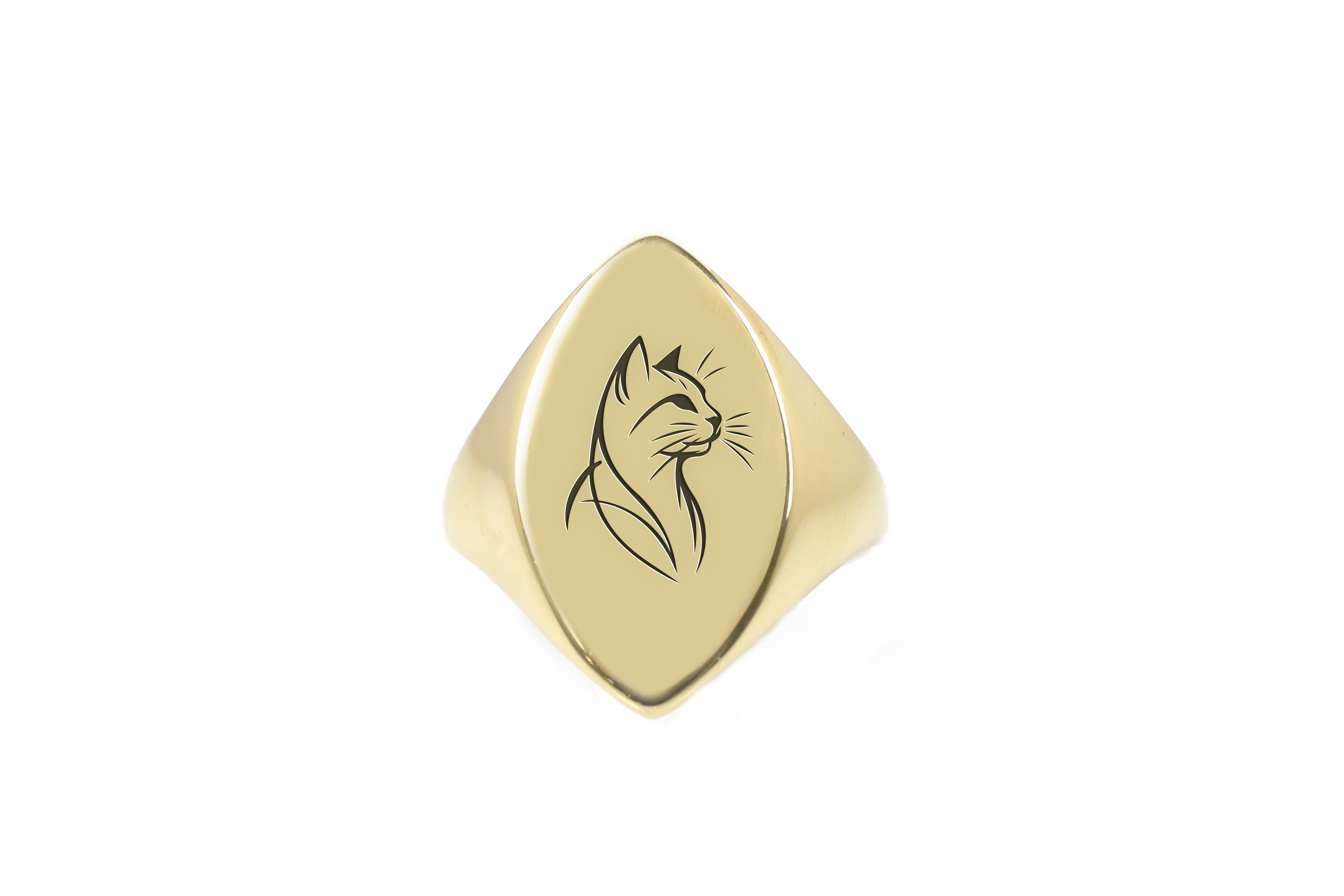 14k Gold Cat Signet Ring