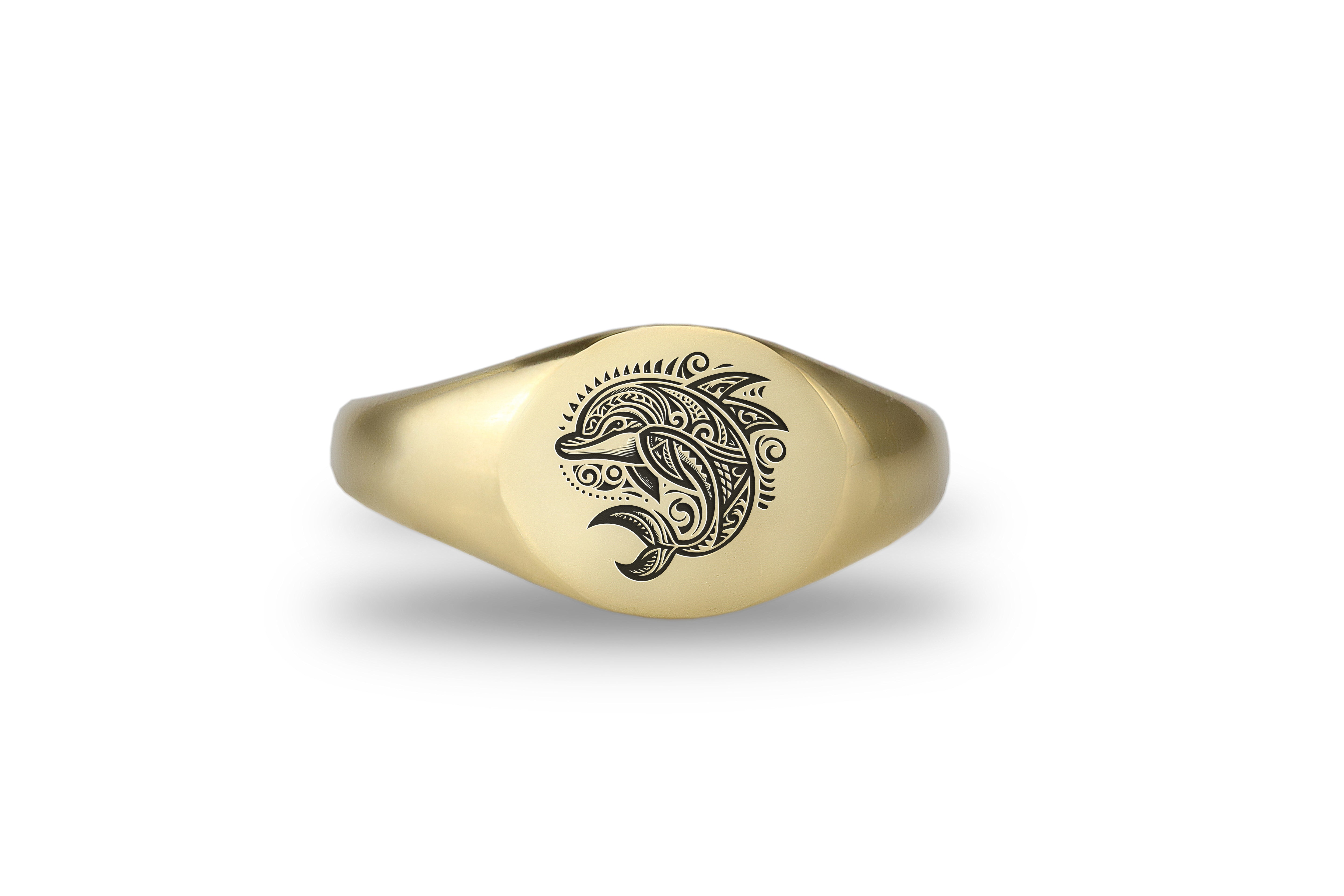 Engraved Dolphin Signet Ring