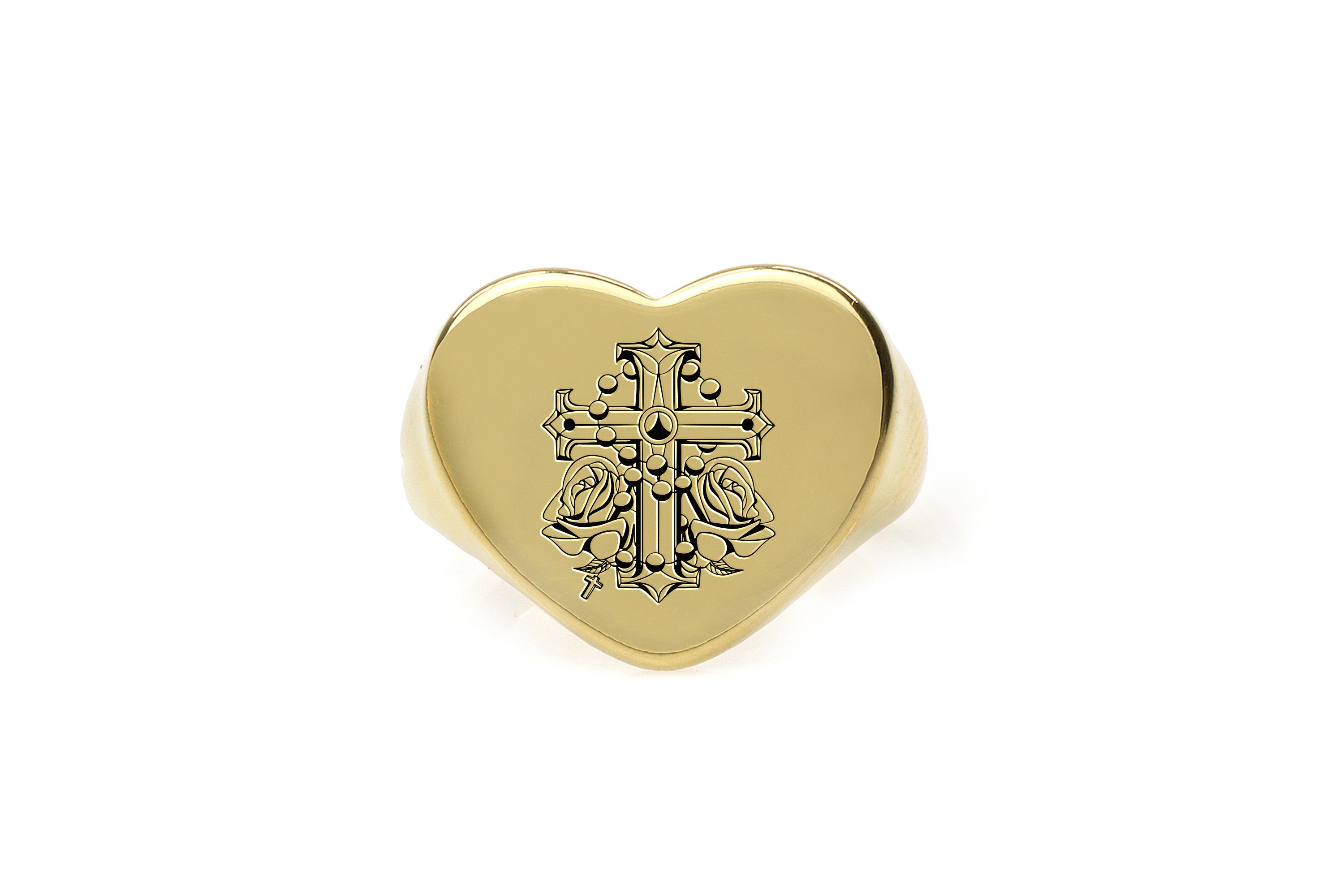 Chicano Cross Heart Shaped Ring