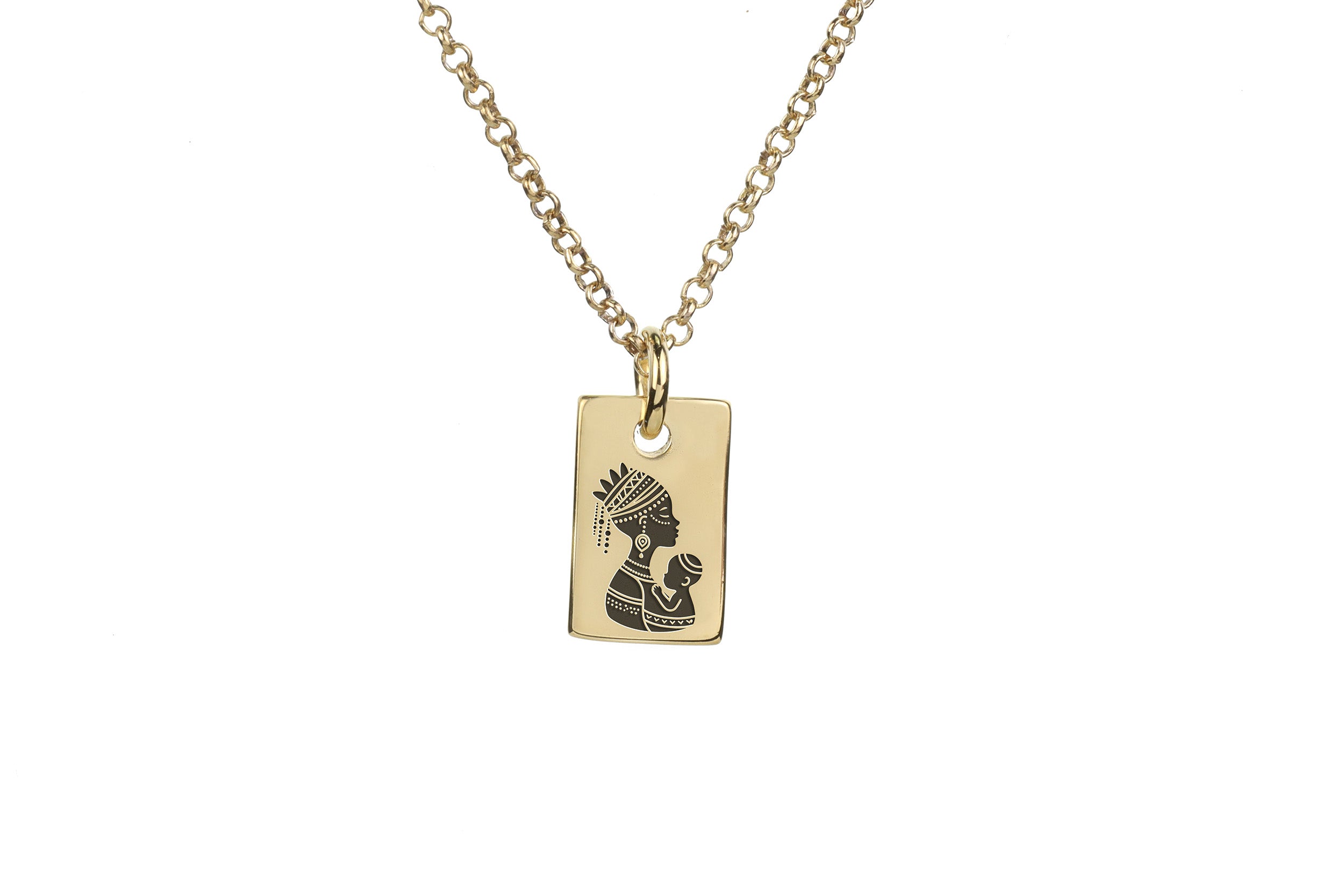 Mother and Child Pendant Necklace in Gold