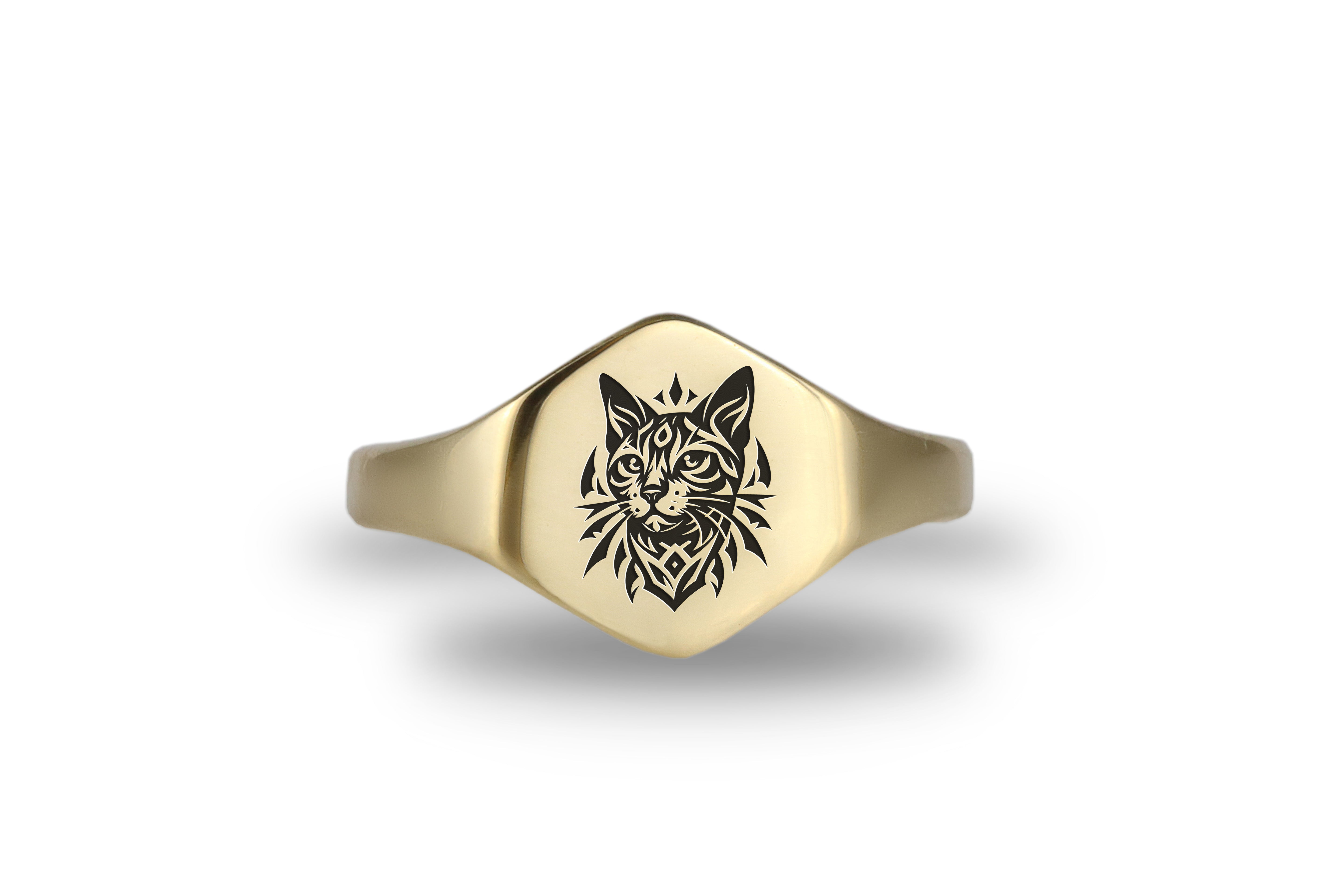 Tribal Cat Signet Ring