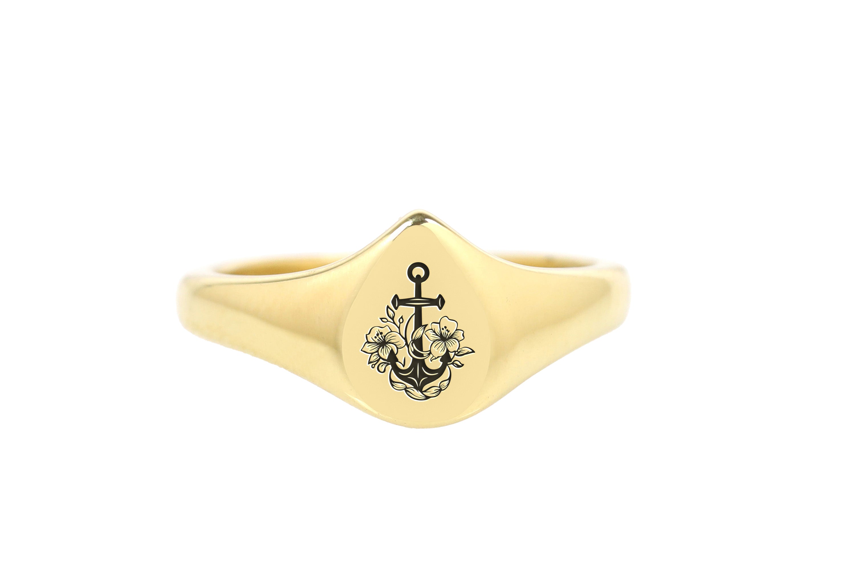 Gold Anchor Signet Ring