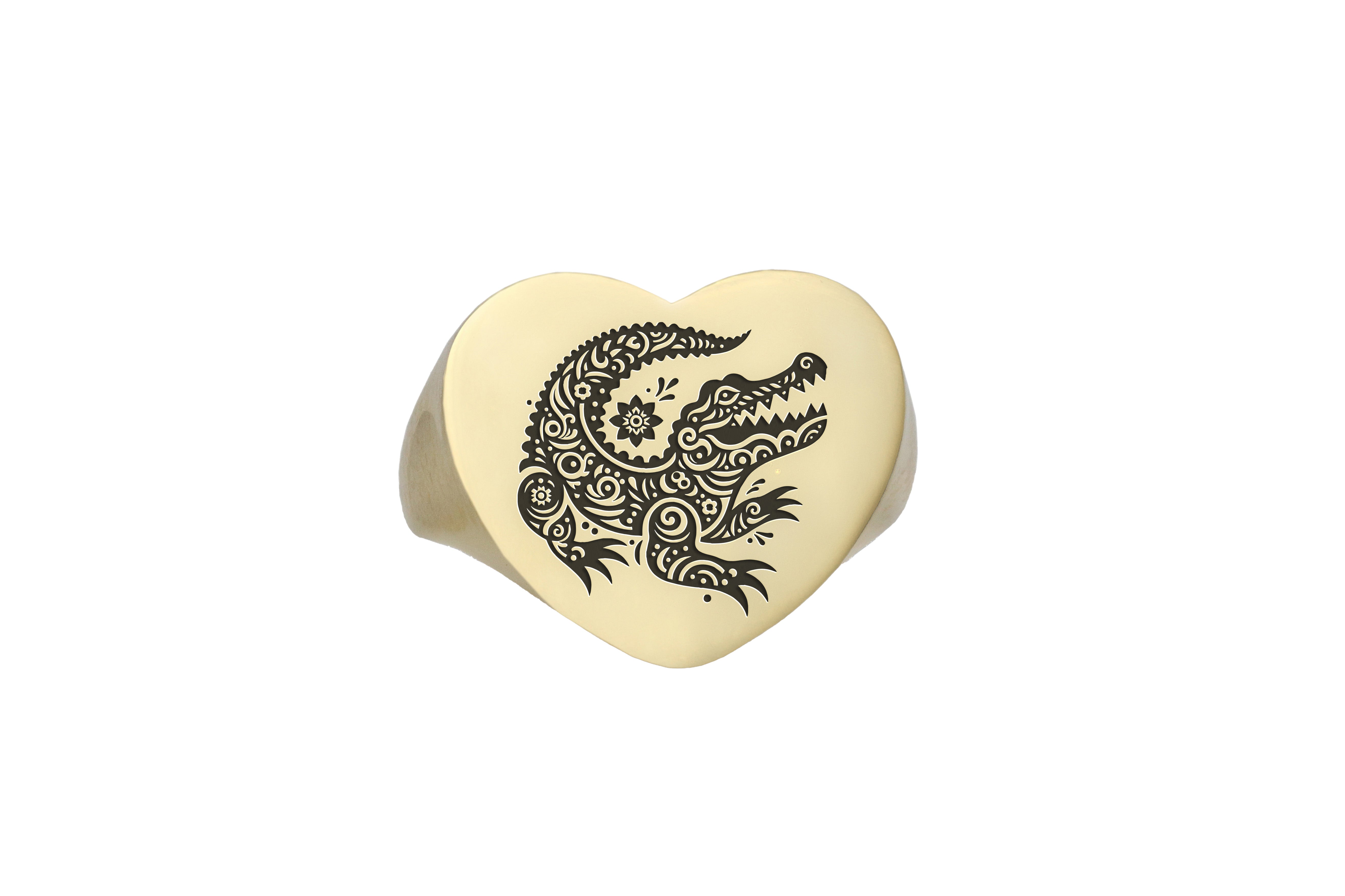 14k Gold Crocodile Signet Ring