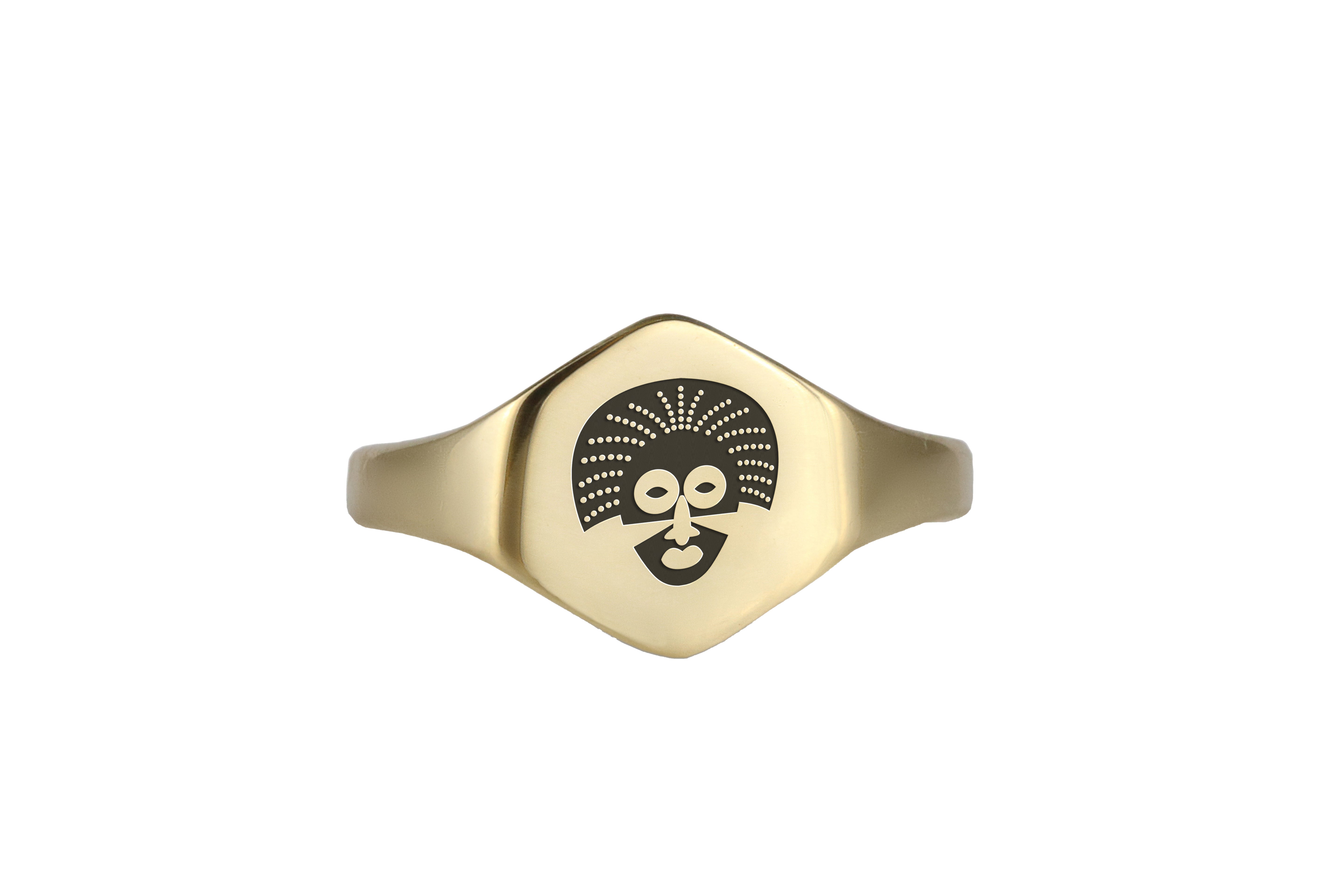 Gold African Mask Signet Ring