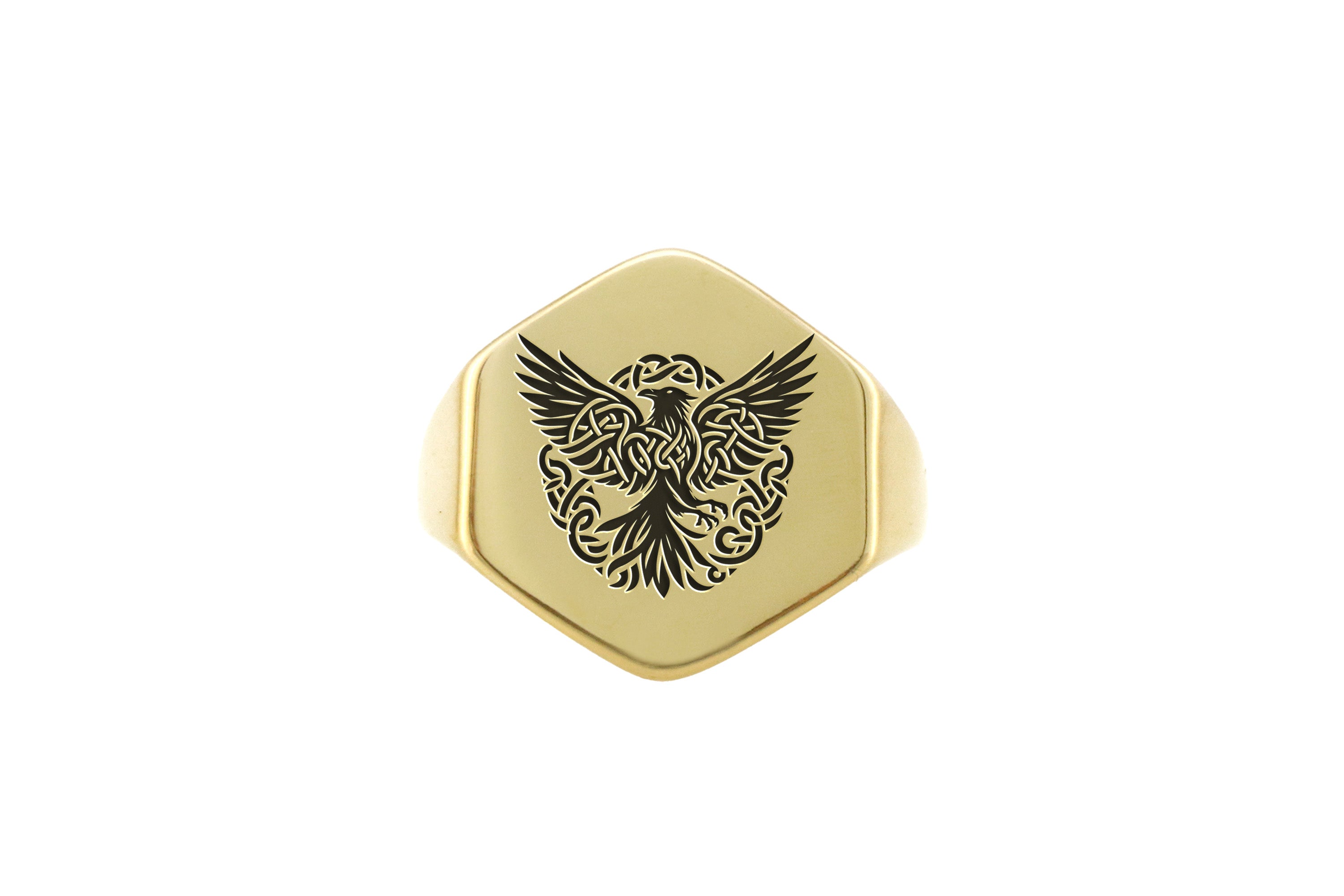 Engraved Raven Signet Ring