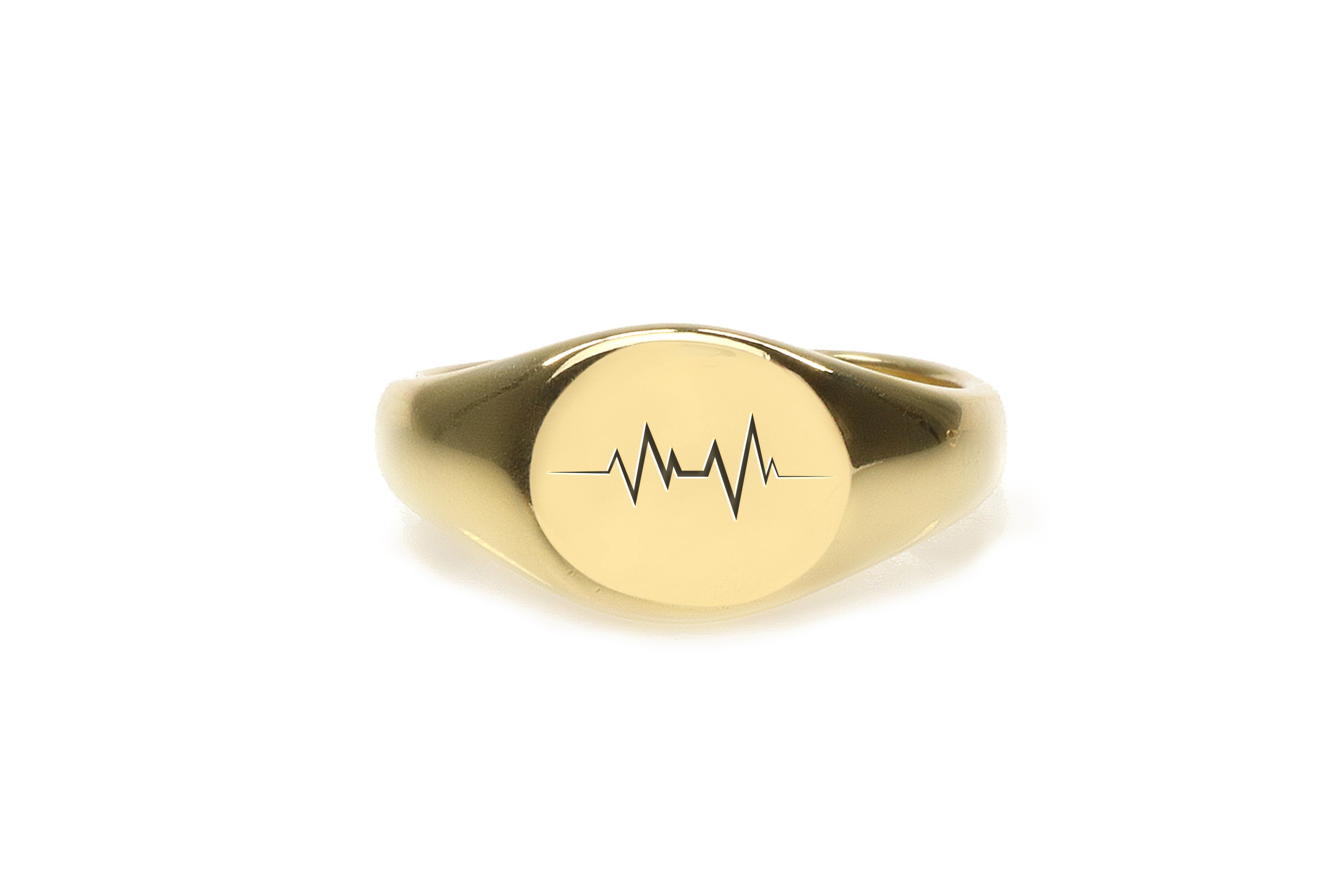 EKG Line Engraved Gold Signet Ring