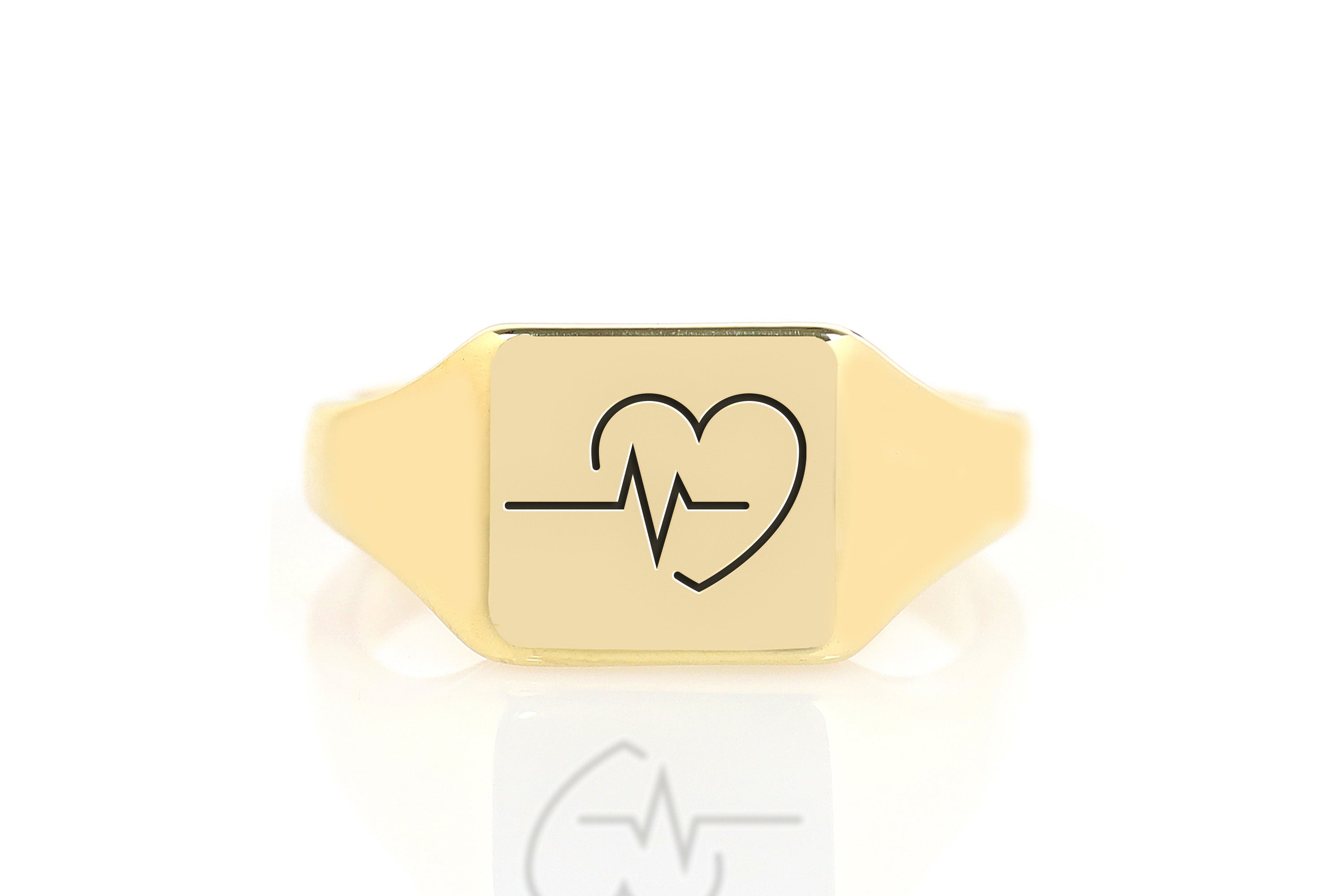 Engraved Heartbeat Signet Ring