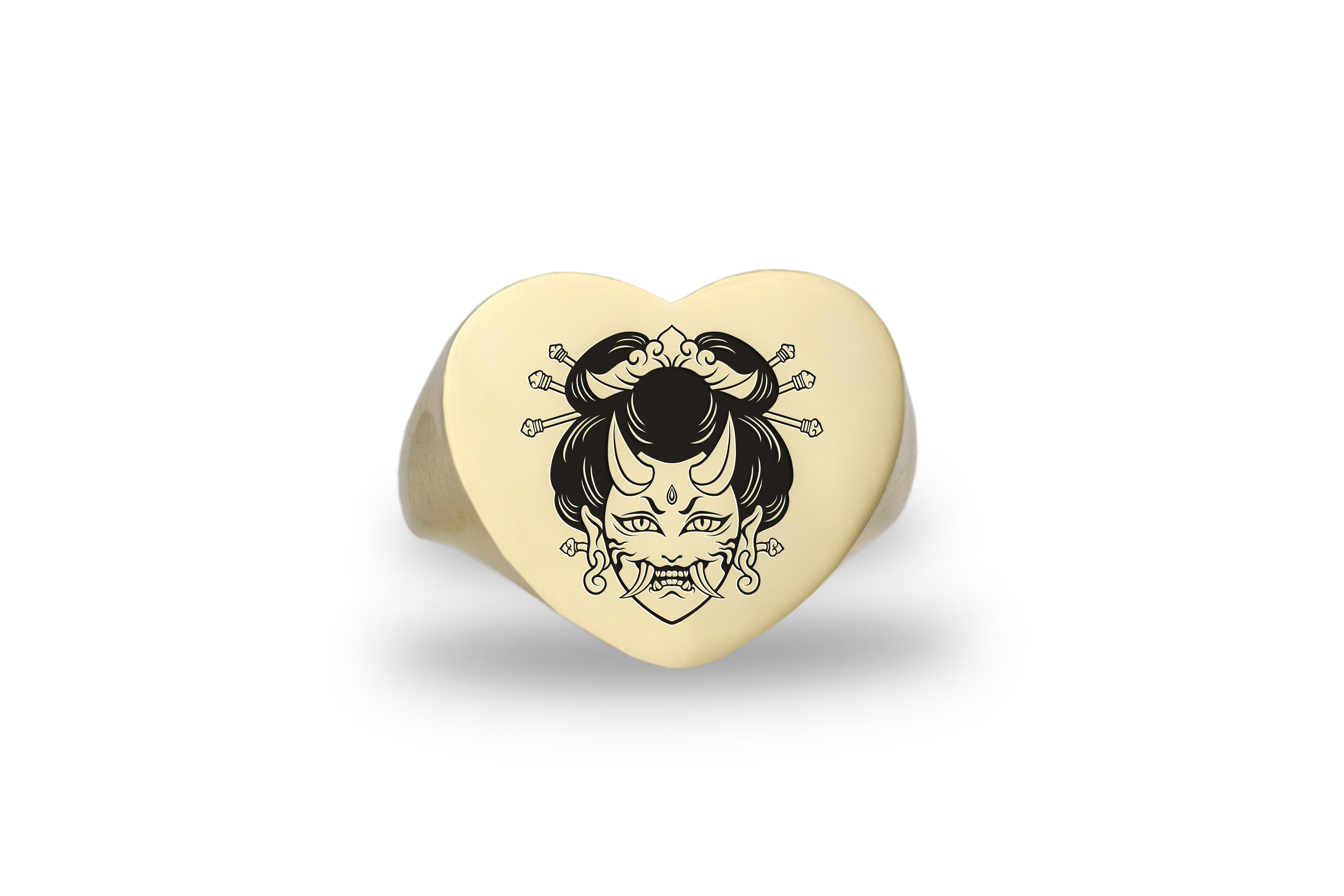 14k Gold Geisha Signet Ring
