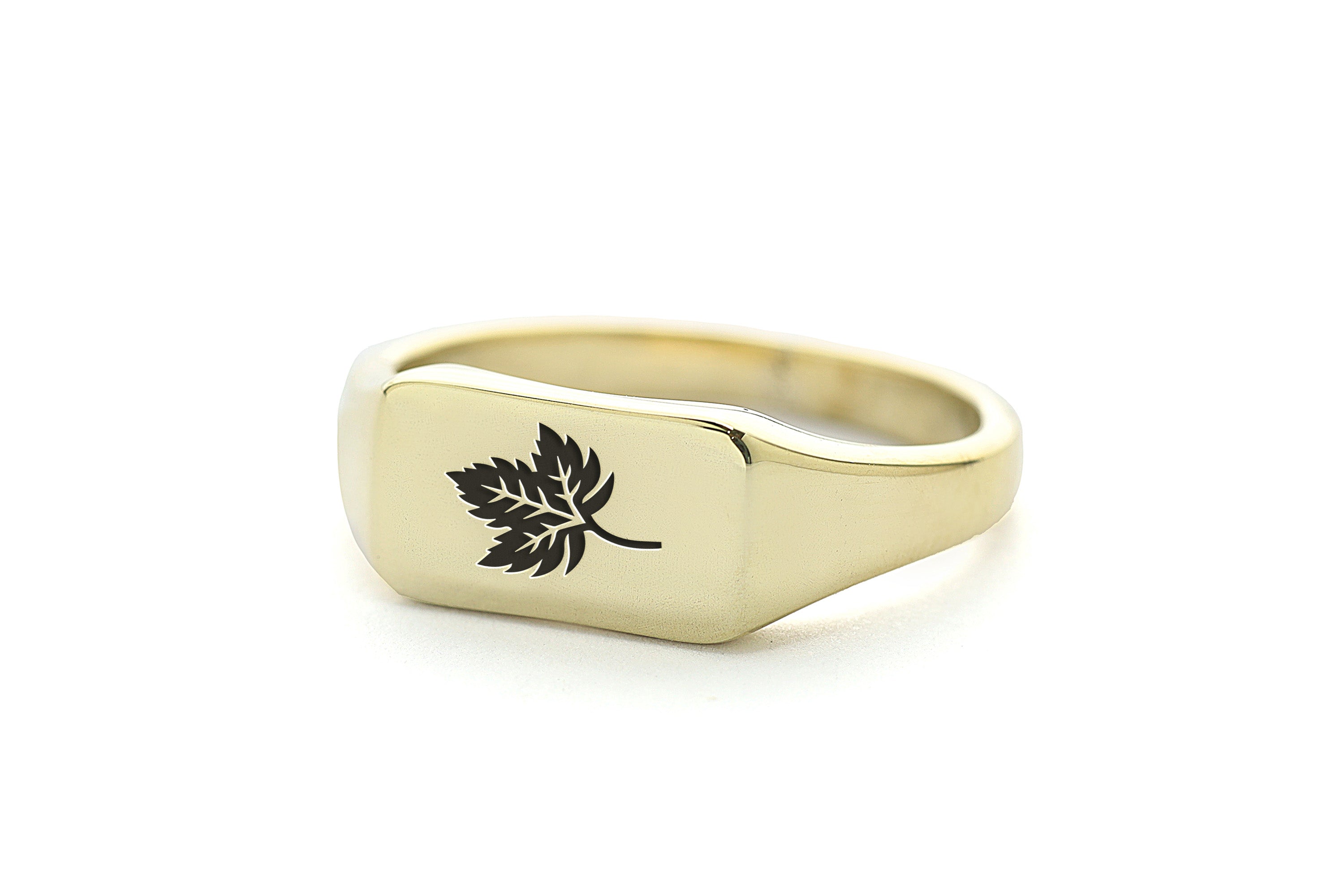 Gold Maple Leaf Signet Ring