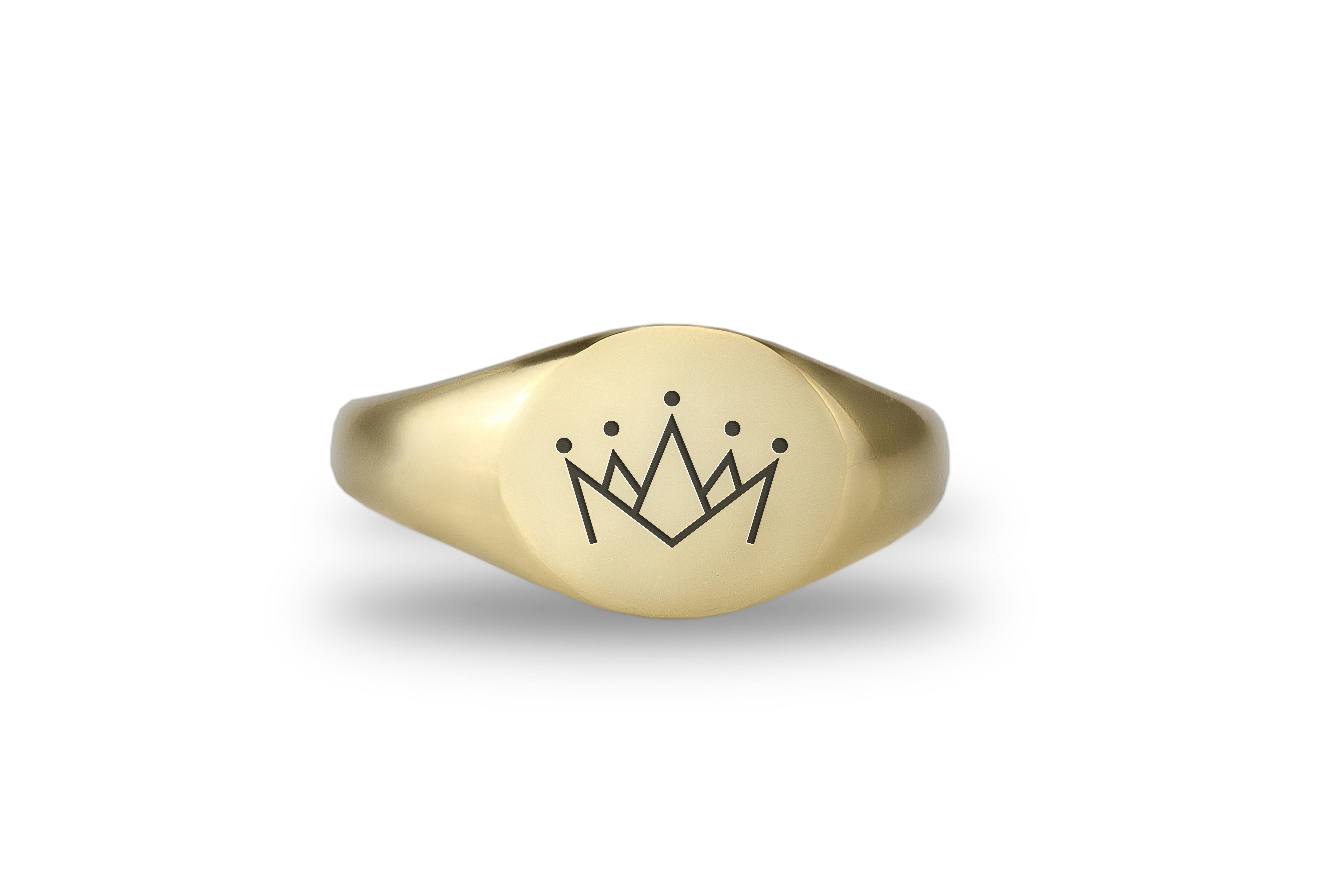 14k Gold Engraved Crown Signet Ring
