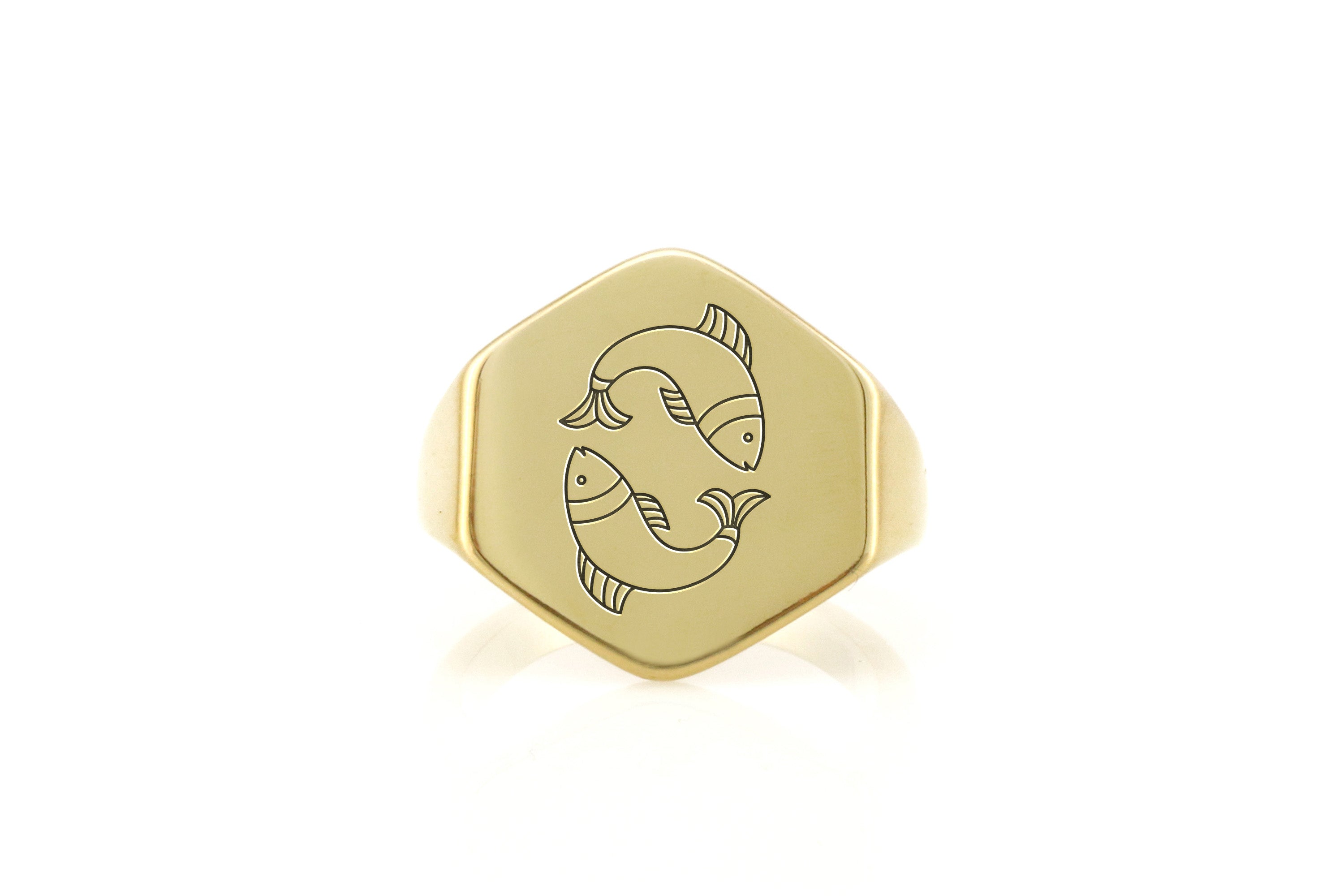 Engraved Pisces Zodiac Signet Ring