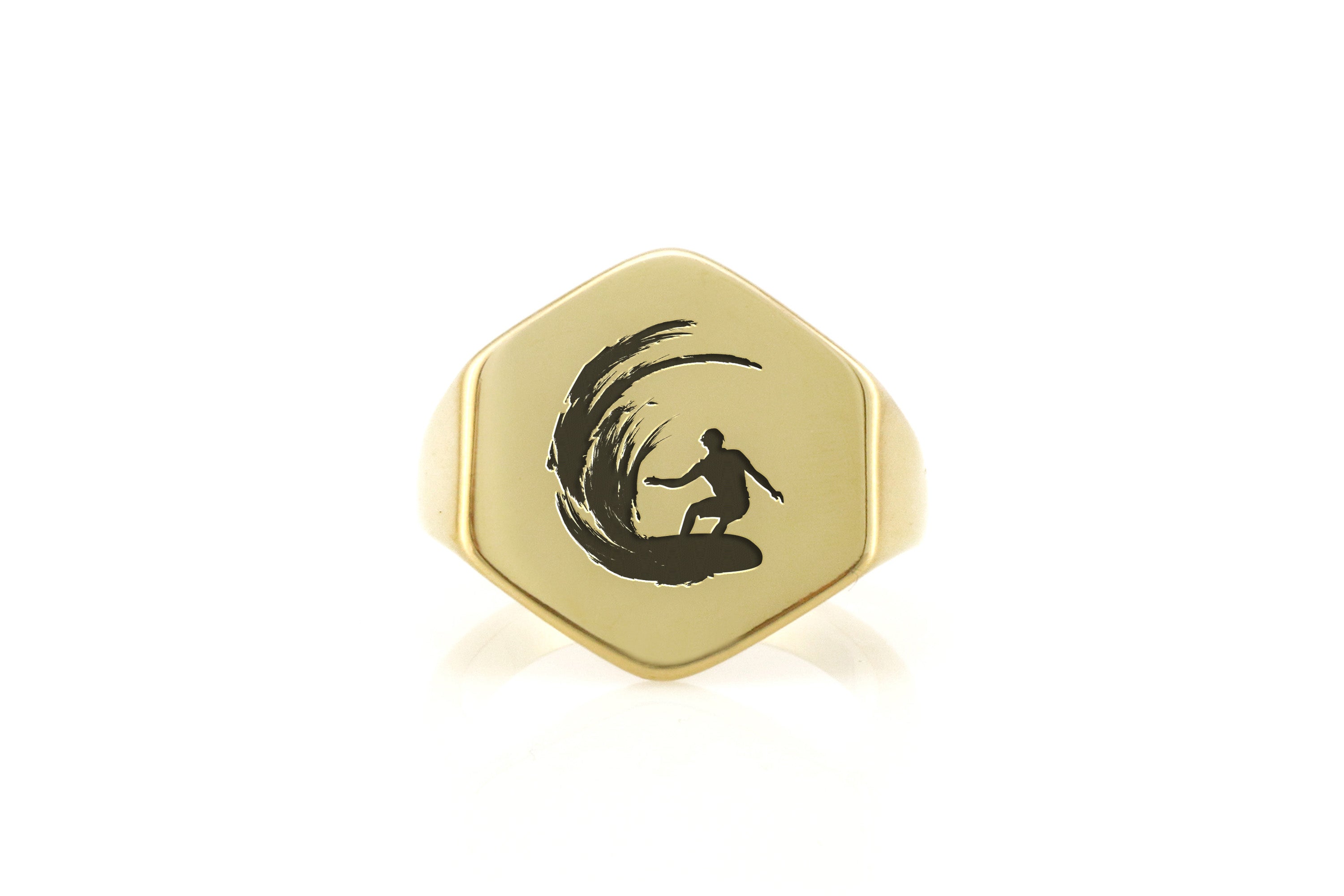 Surfer Catching Wave Engraving Ring
