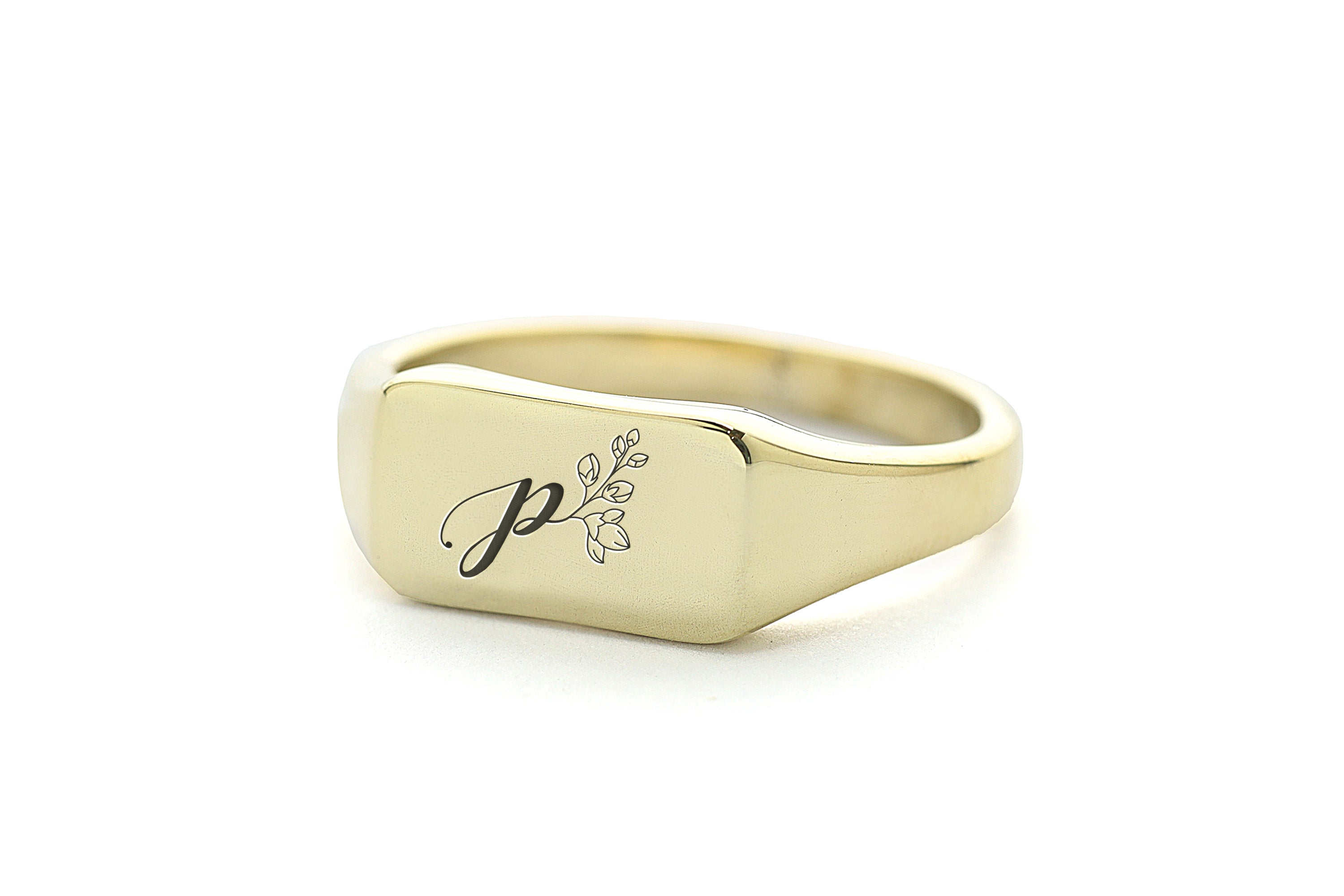 Engraved Flowered Letter Ring