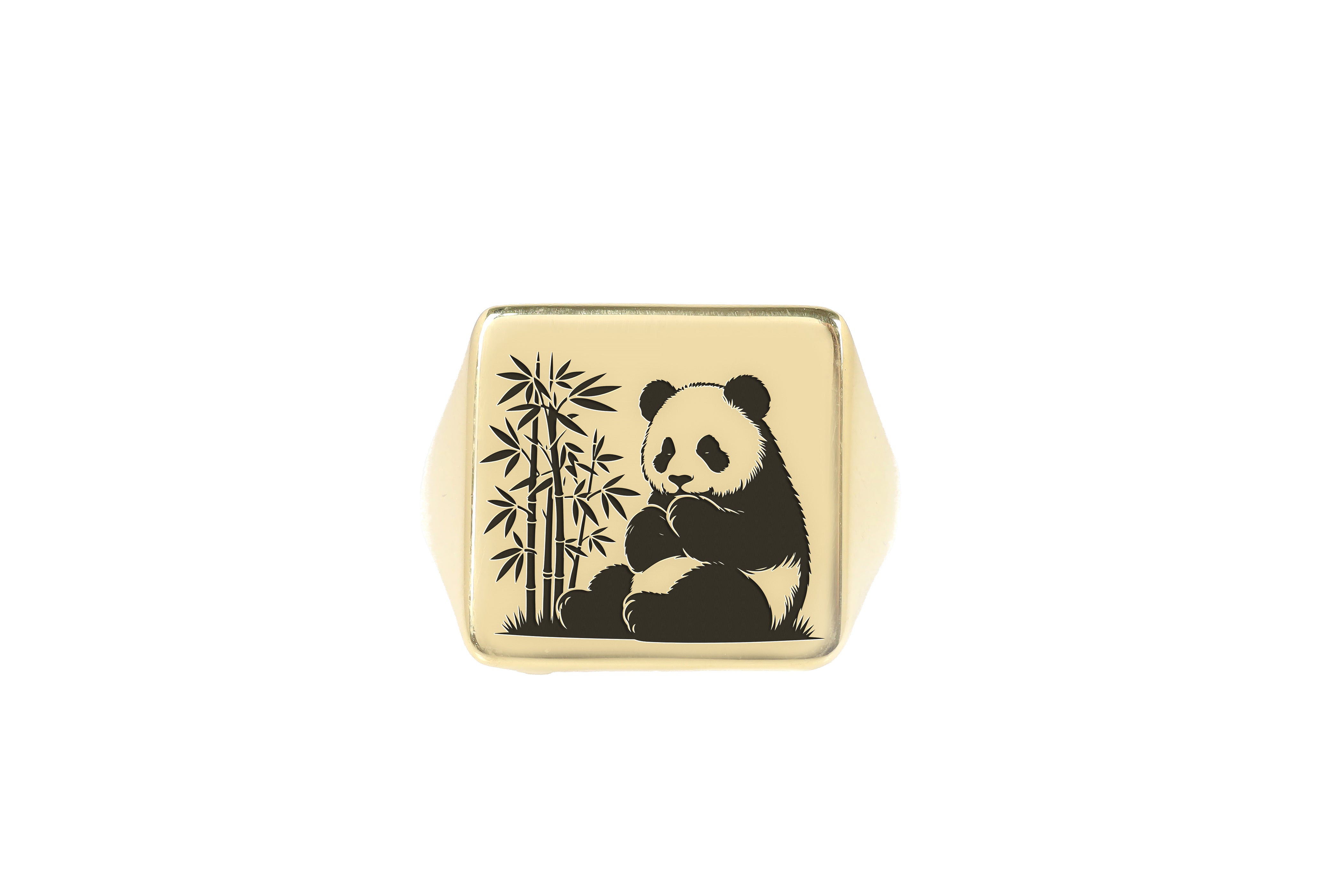 Cute Panda Gold Signet Ring
