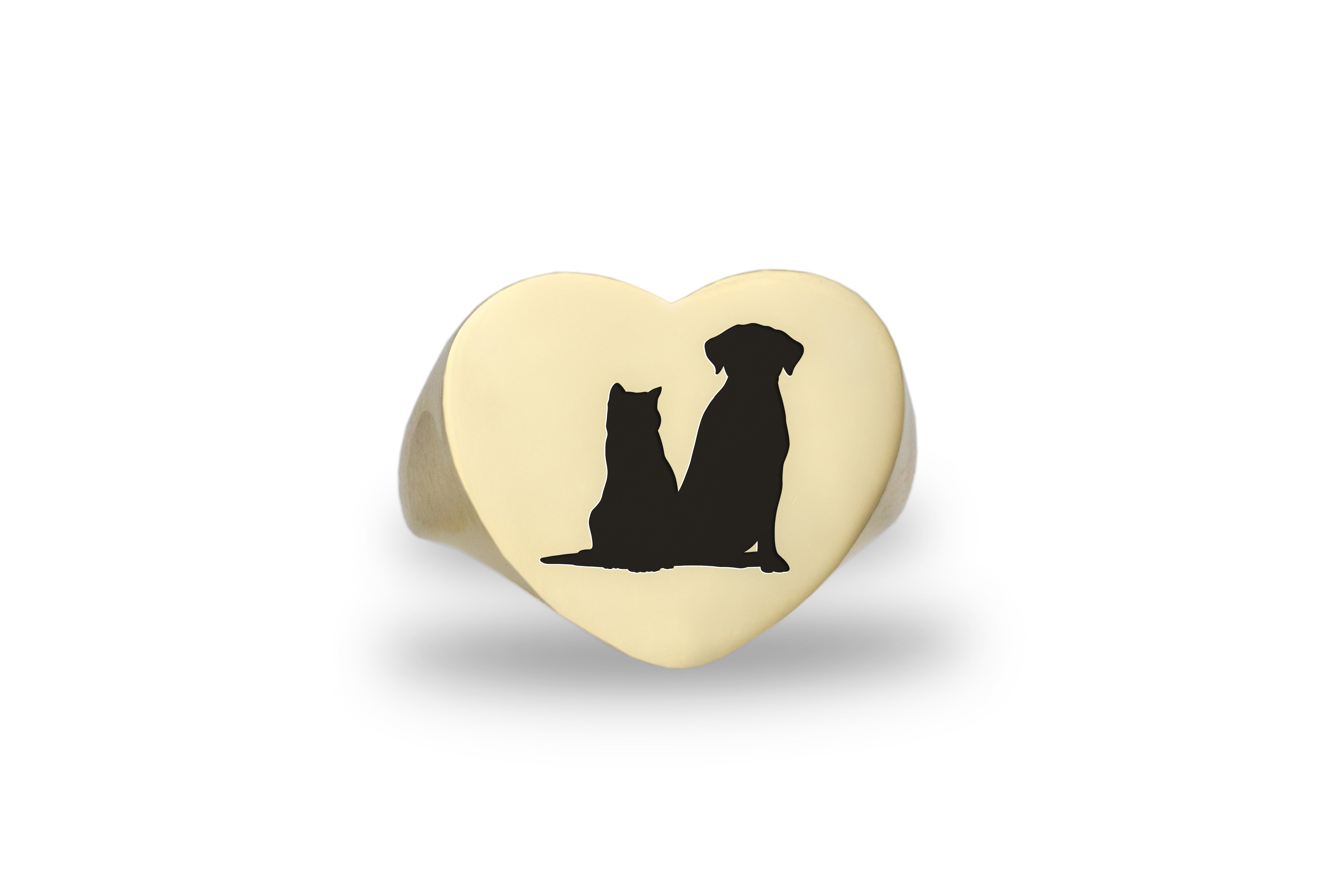 Cat & Dog Gold Signet Ring