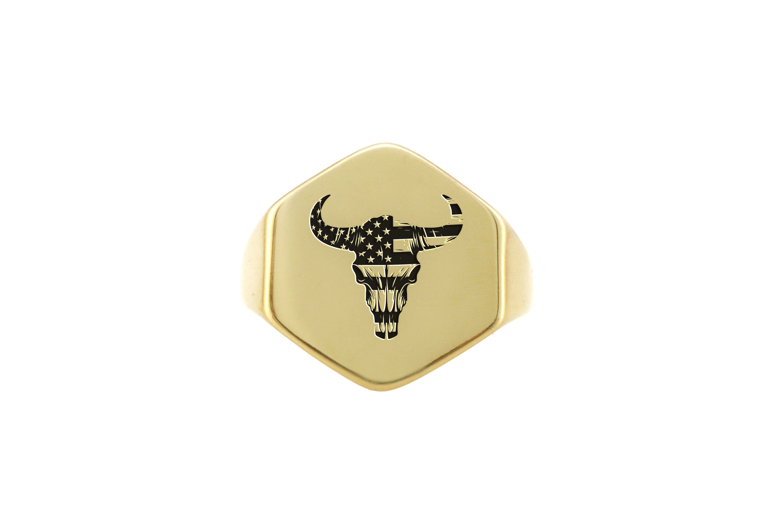 Engraved Cow Skull Ring
