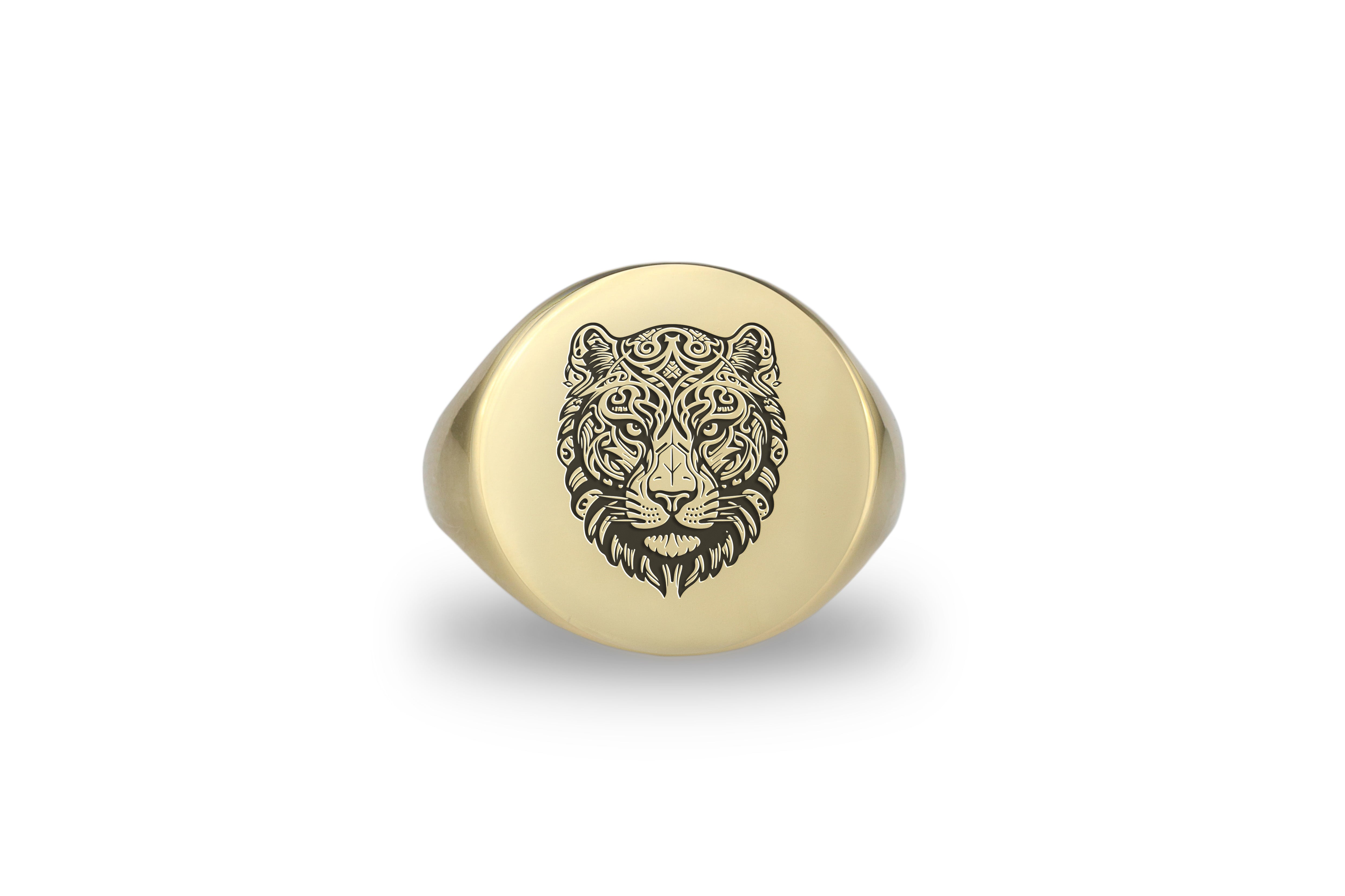 Engraved Majestic Tiger Gold Ring