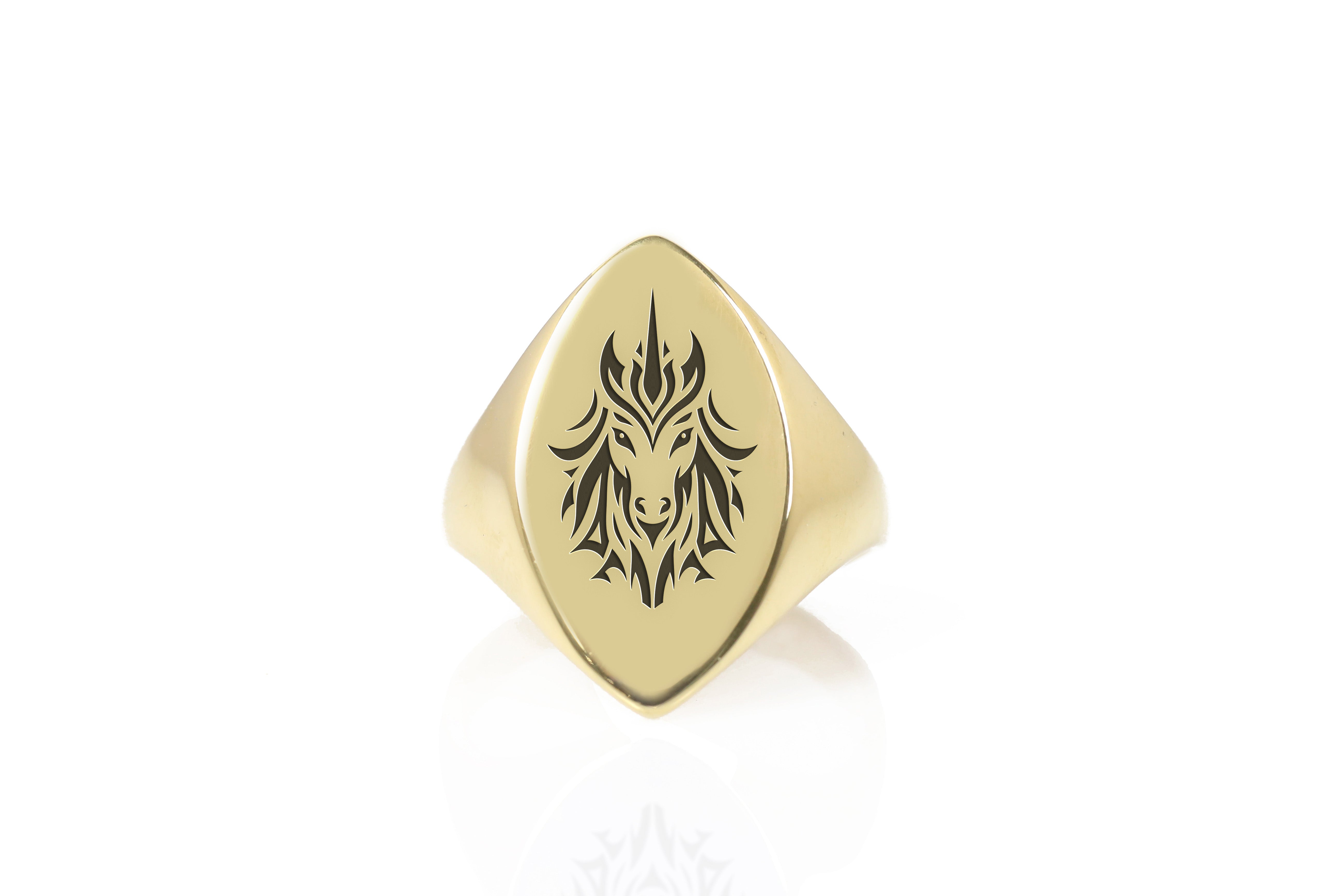 14k Gold Unicorn Signet Ring