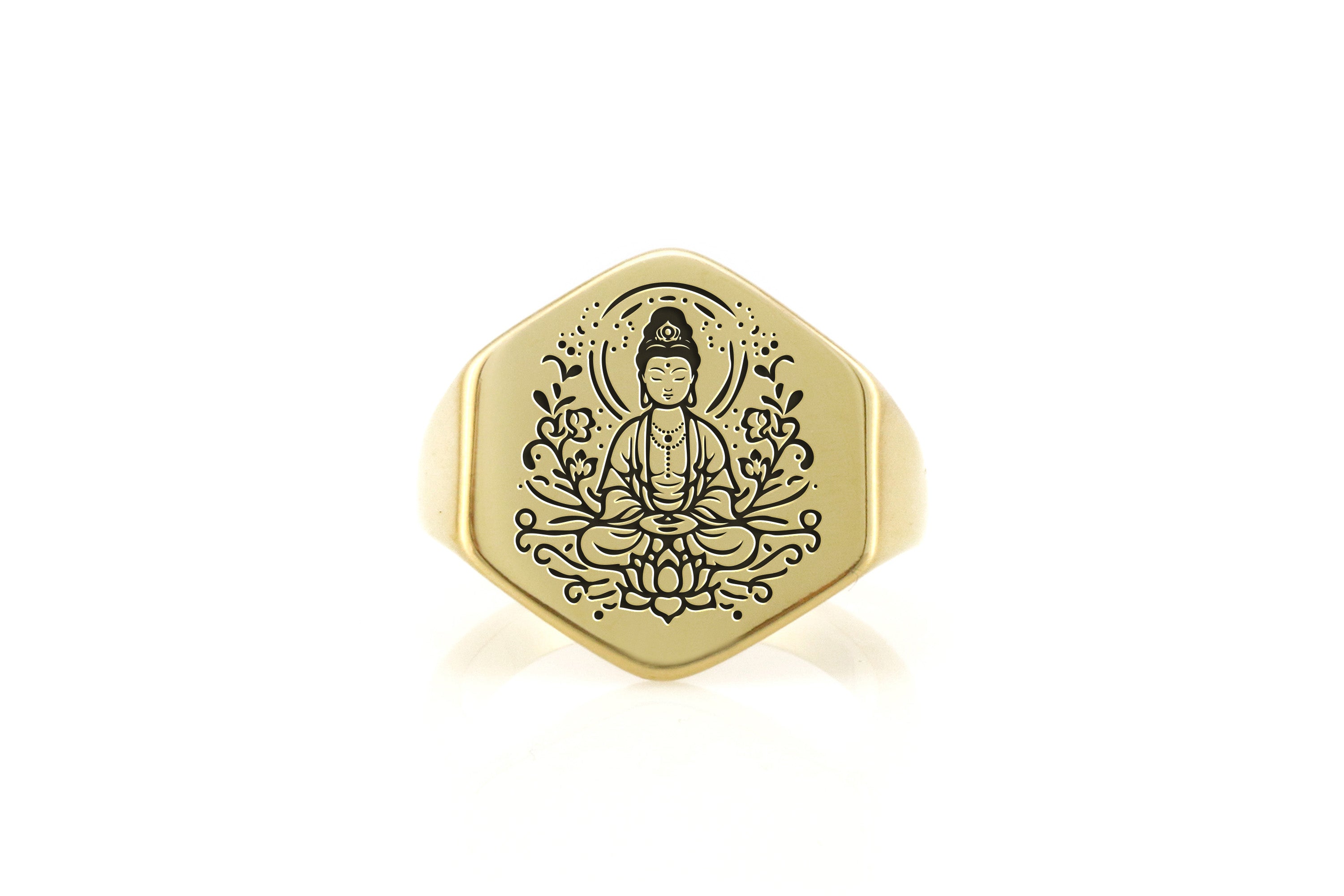 Guanyin 14k Gold Signet Ring