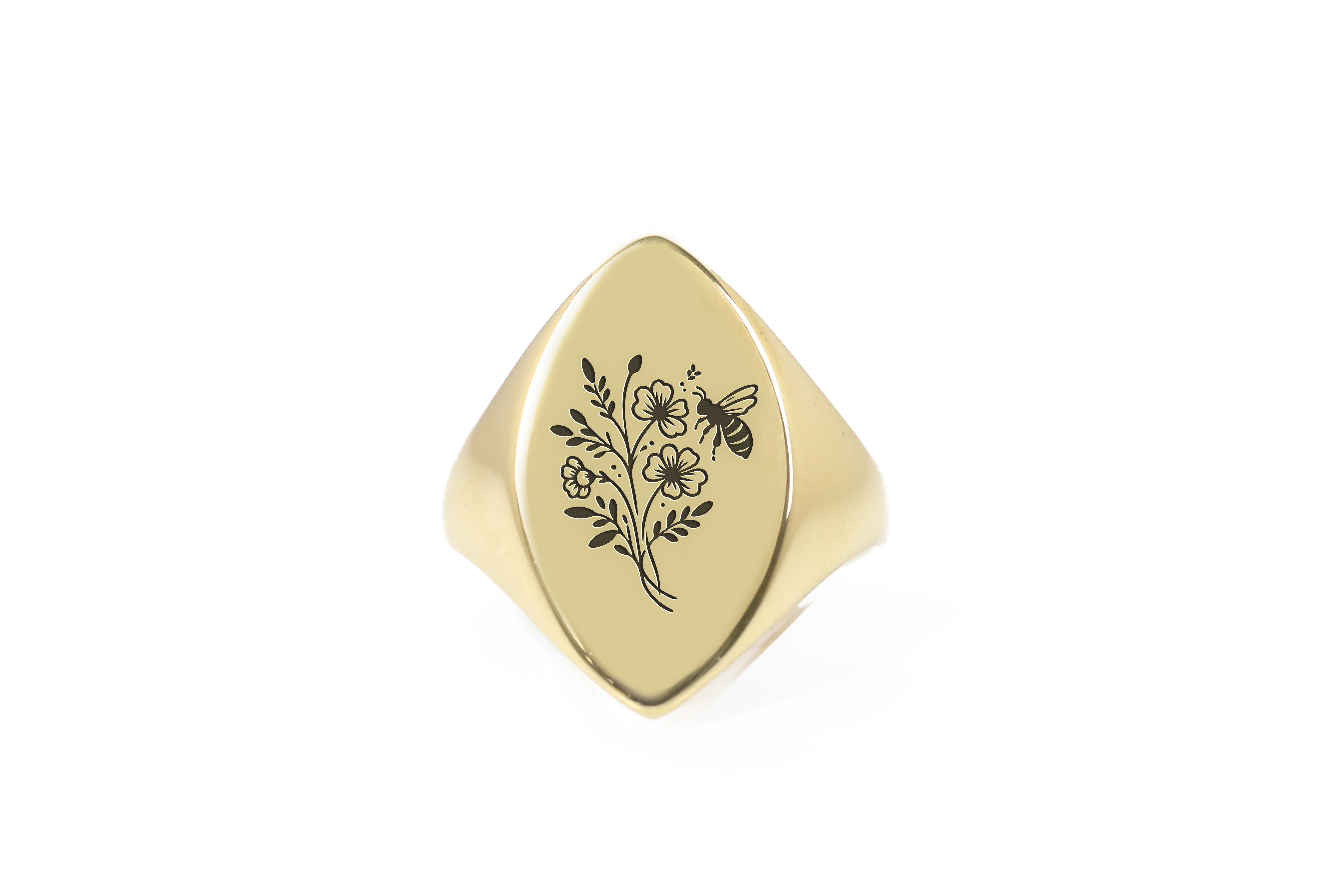 14k Gold Bee Signet Ring