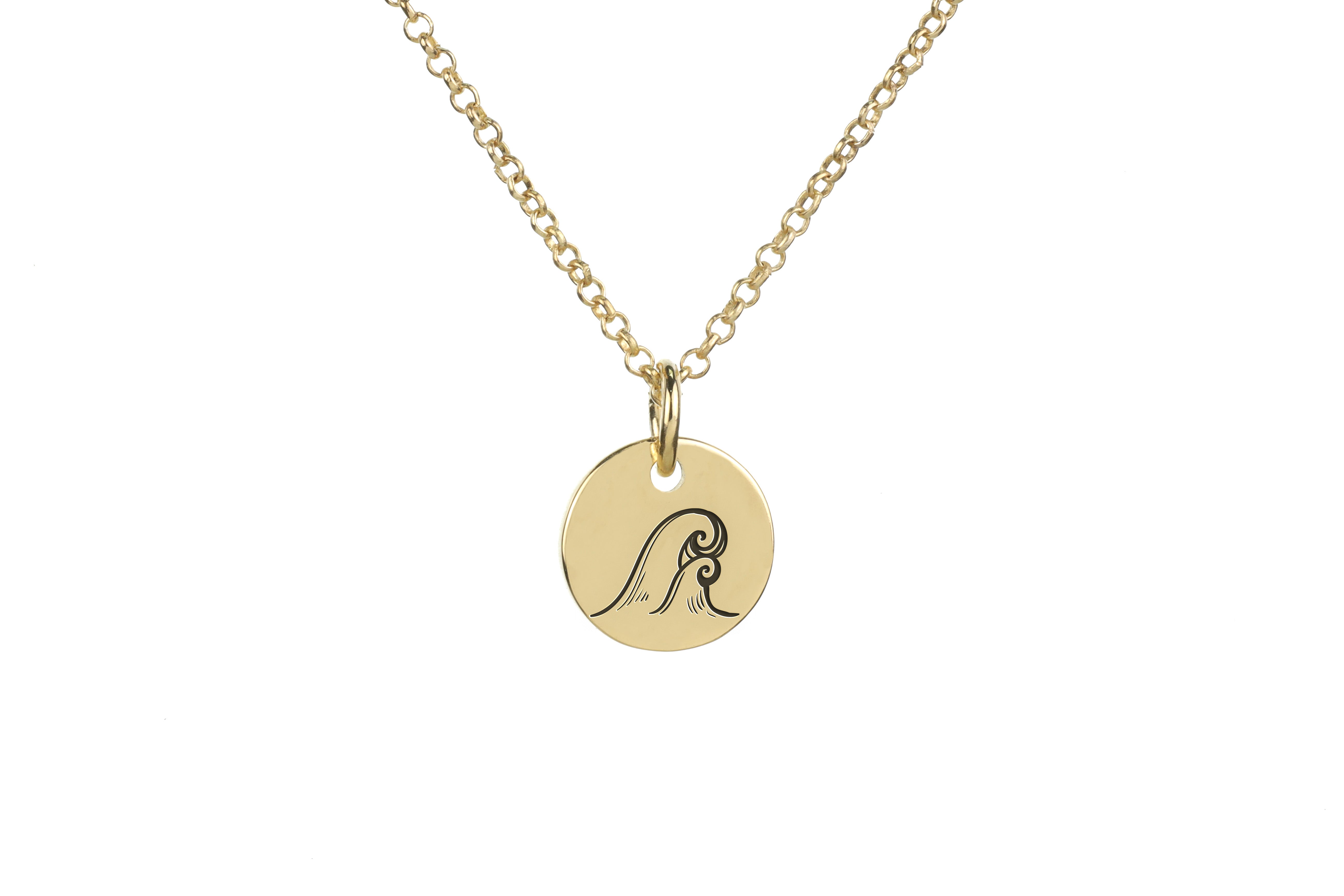 Engraved Wave Pendant Necklace