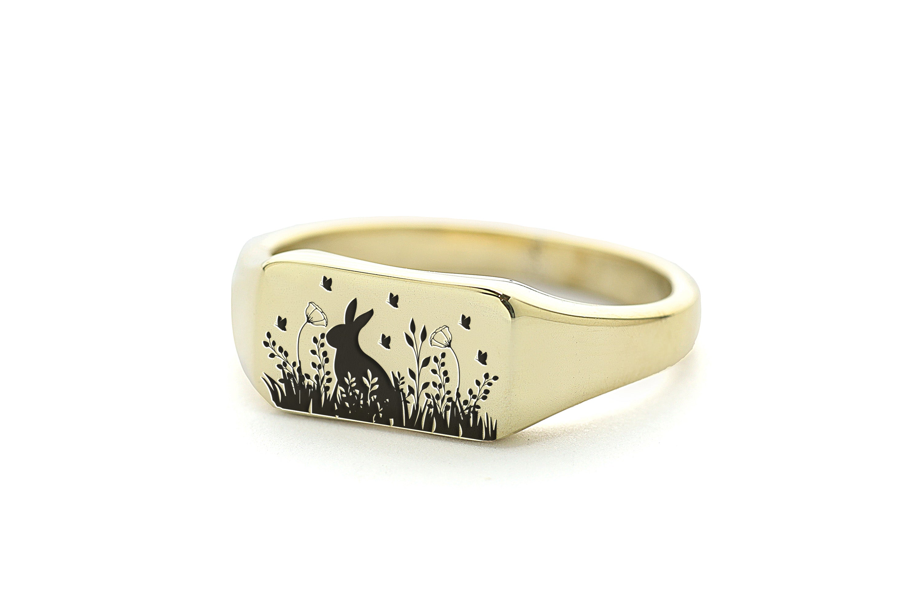Cute Bunny Gold Signet Ring