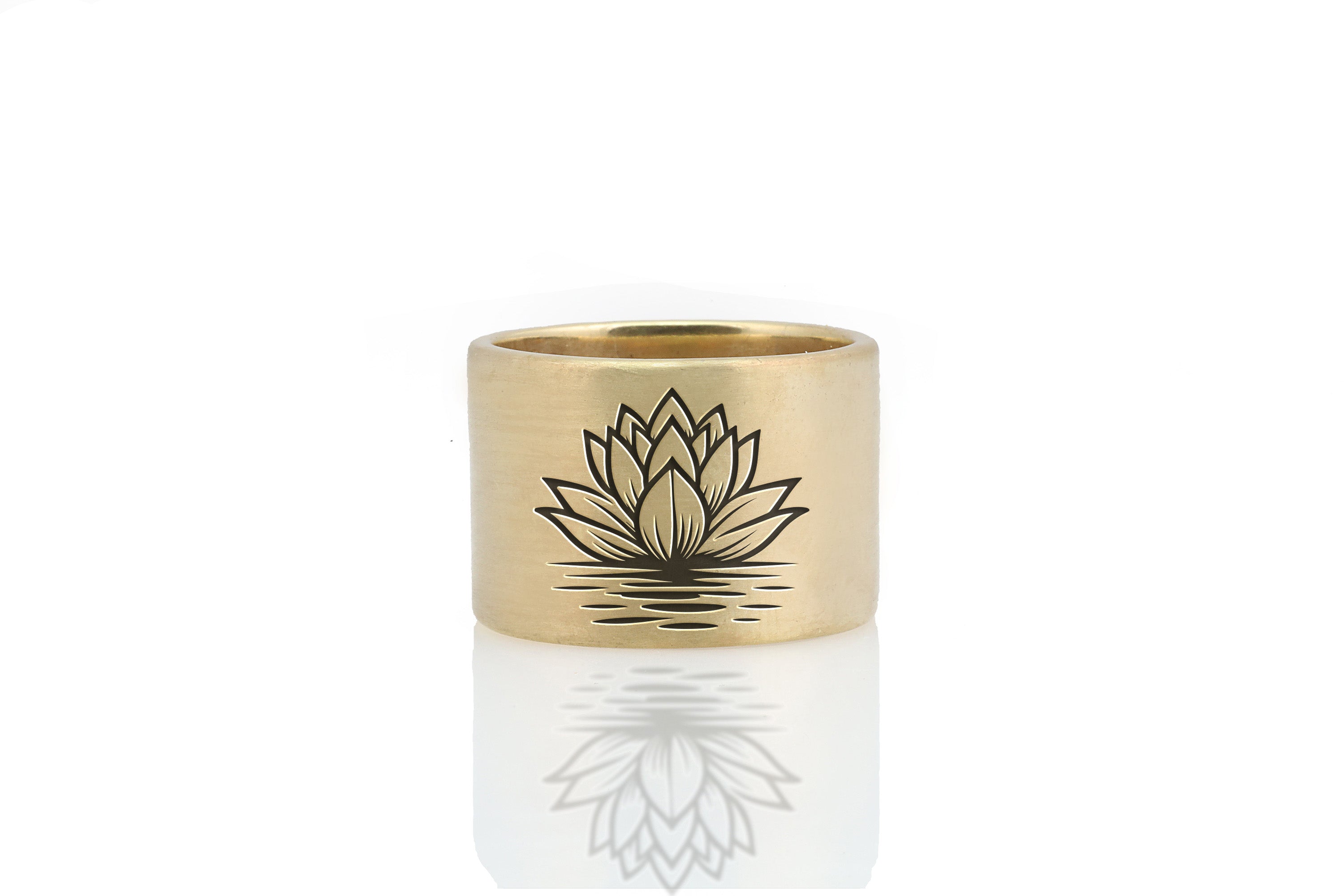 Engraved Lotus Wide Band Ring