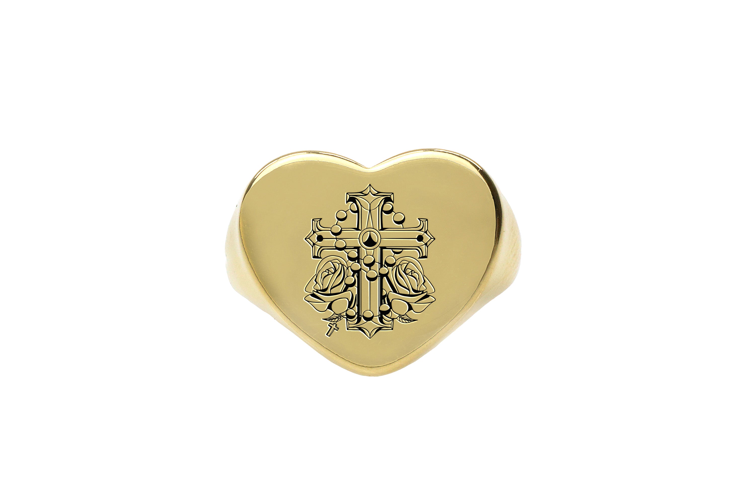 Chicano Cross Heart Shaped Ring