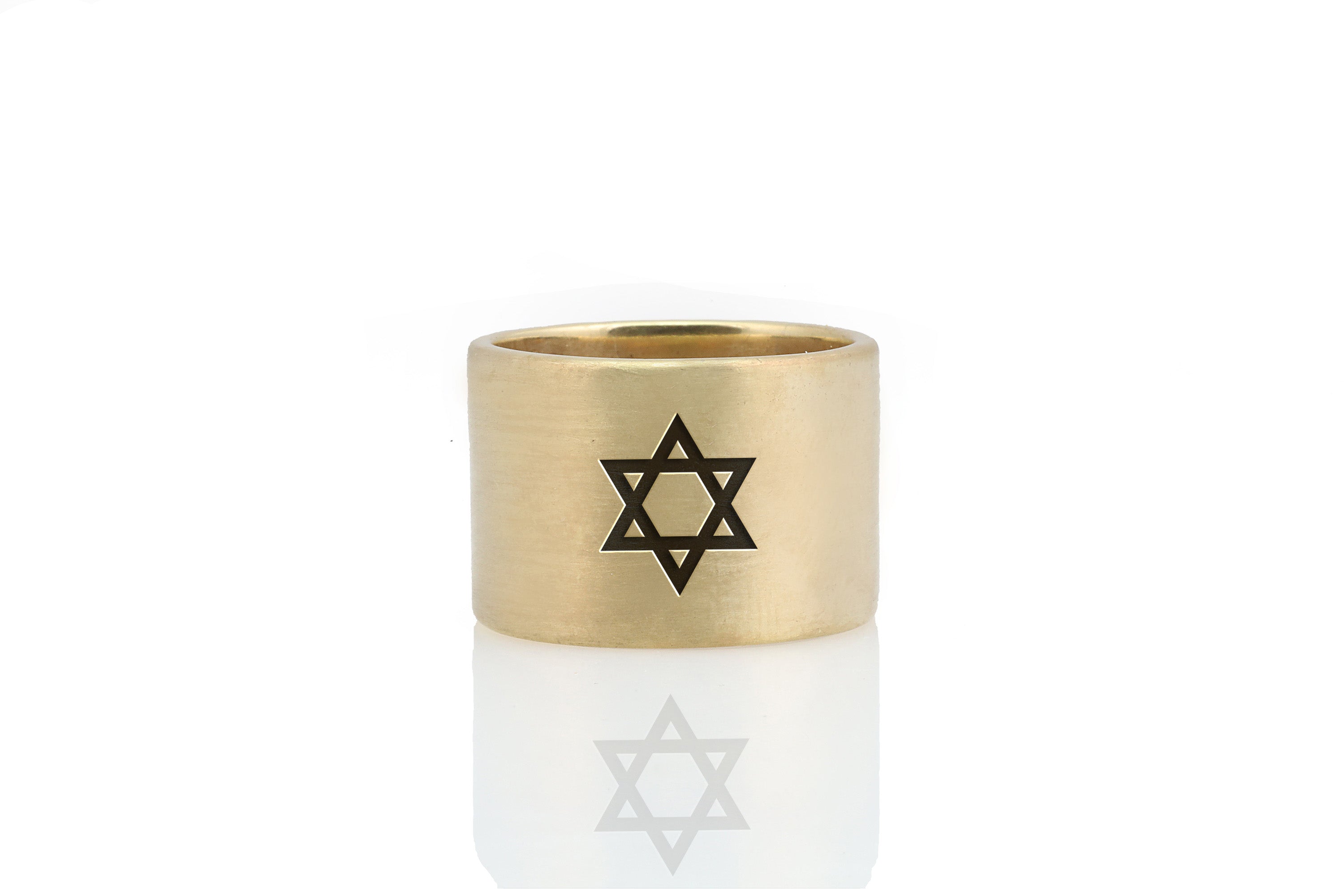Jewish Wide Brushed Gold Ring
