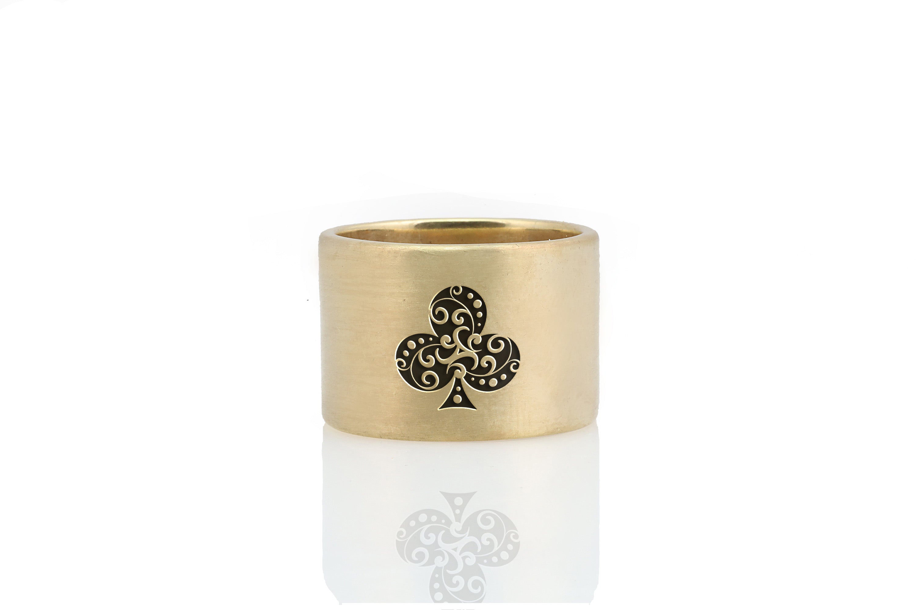 Poker Wide Brushed Gold Ring