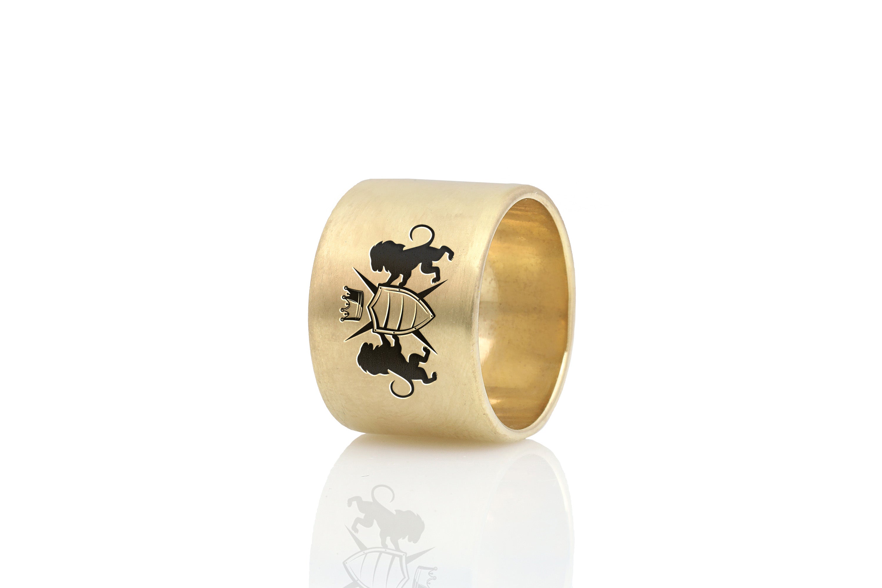 Heraldic Wide Brushed Gold Ring