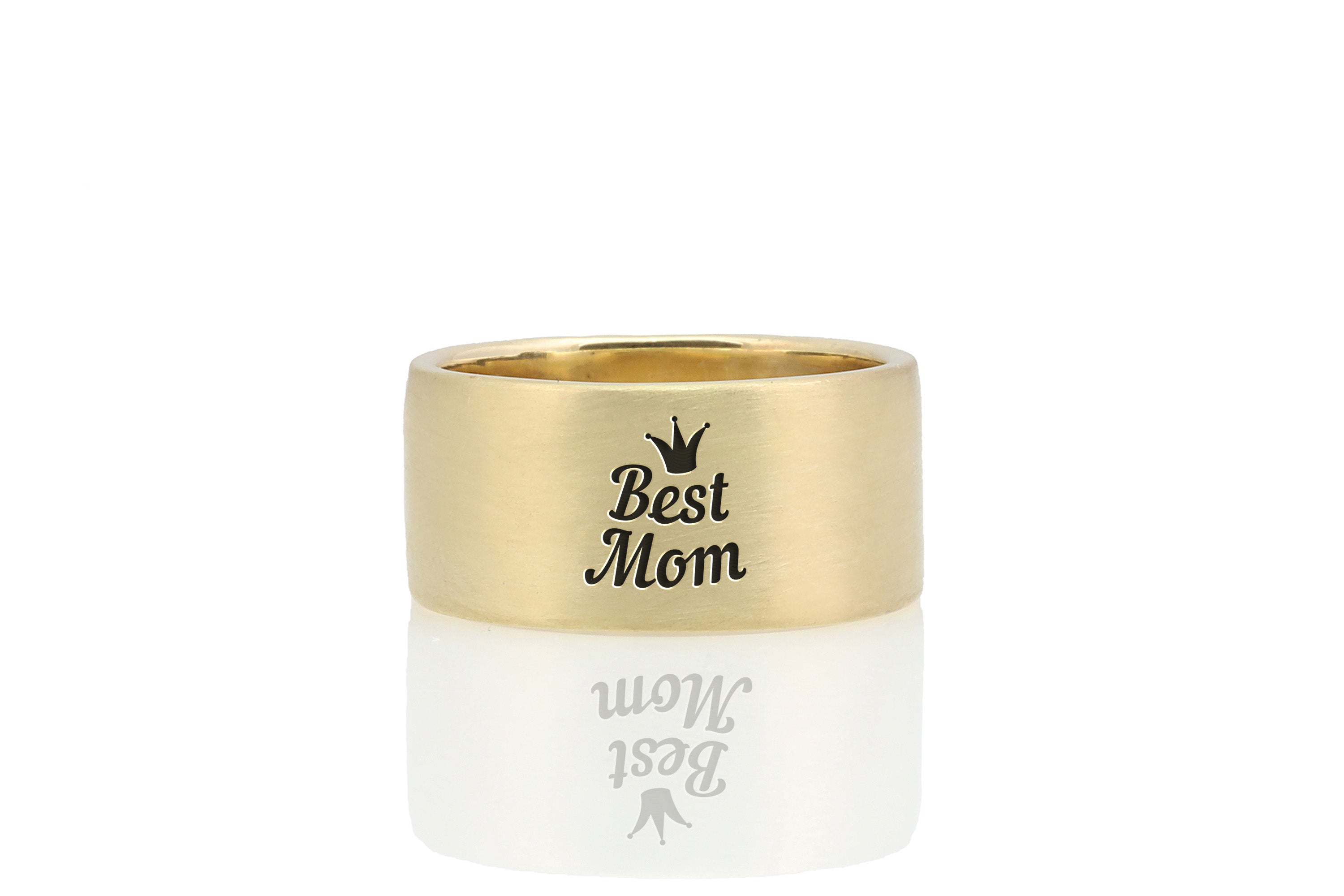 Best Mom Wide Brushed Gold Ring