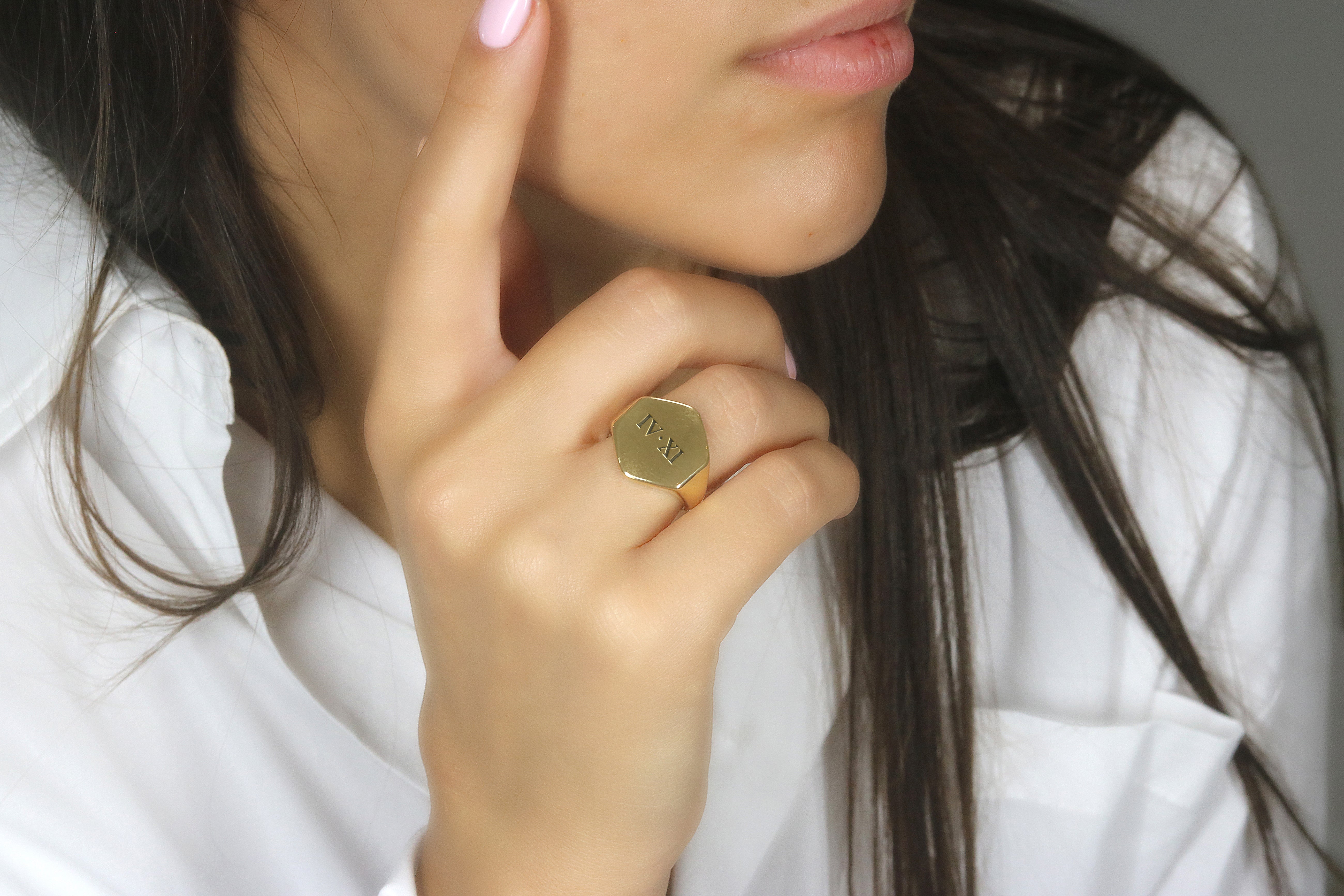 Personalized Roman Numbers Gold Ring