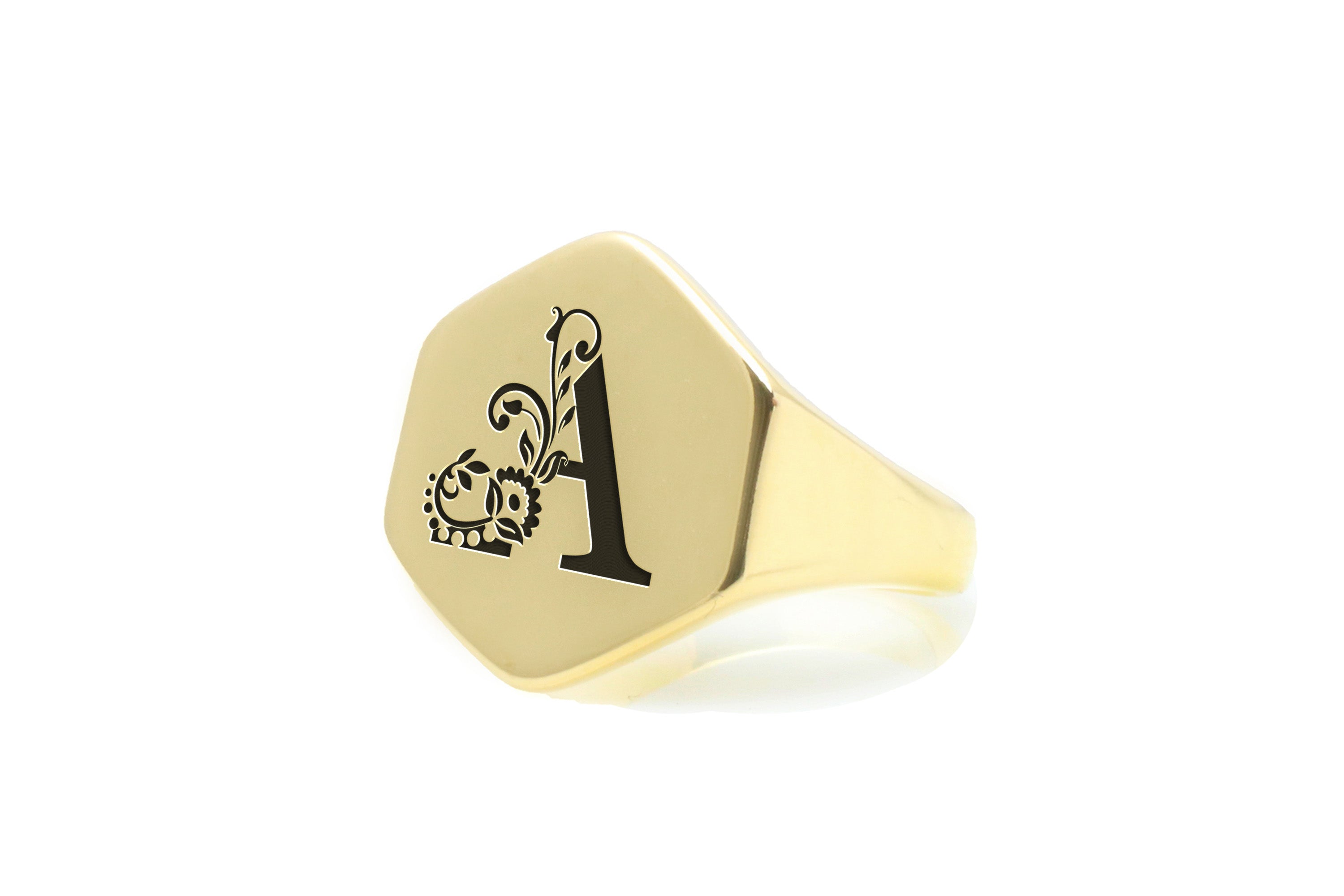 Flower Letter Gold Signet Ring