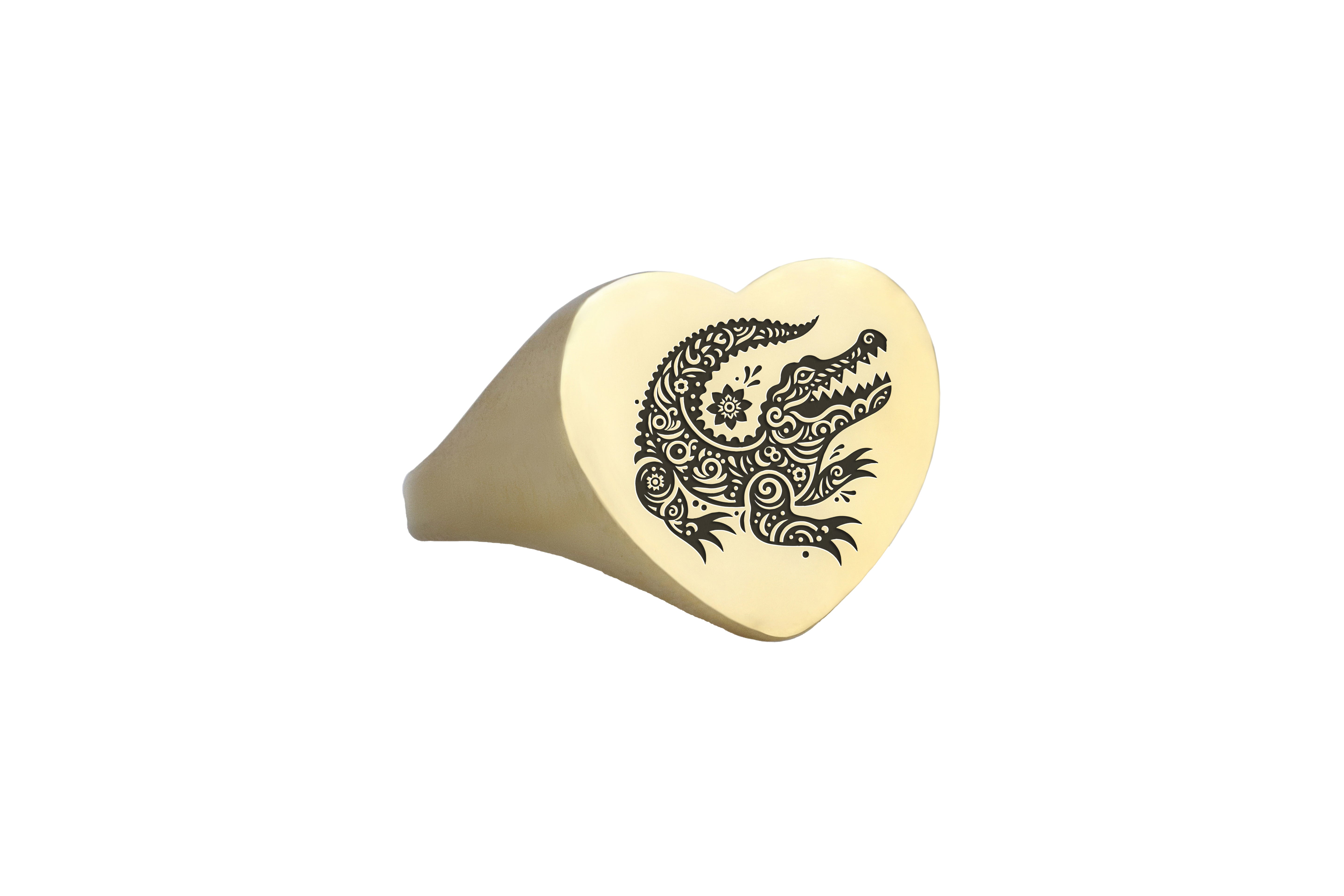 14k Gold Crocodile Signet Ring