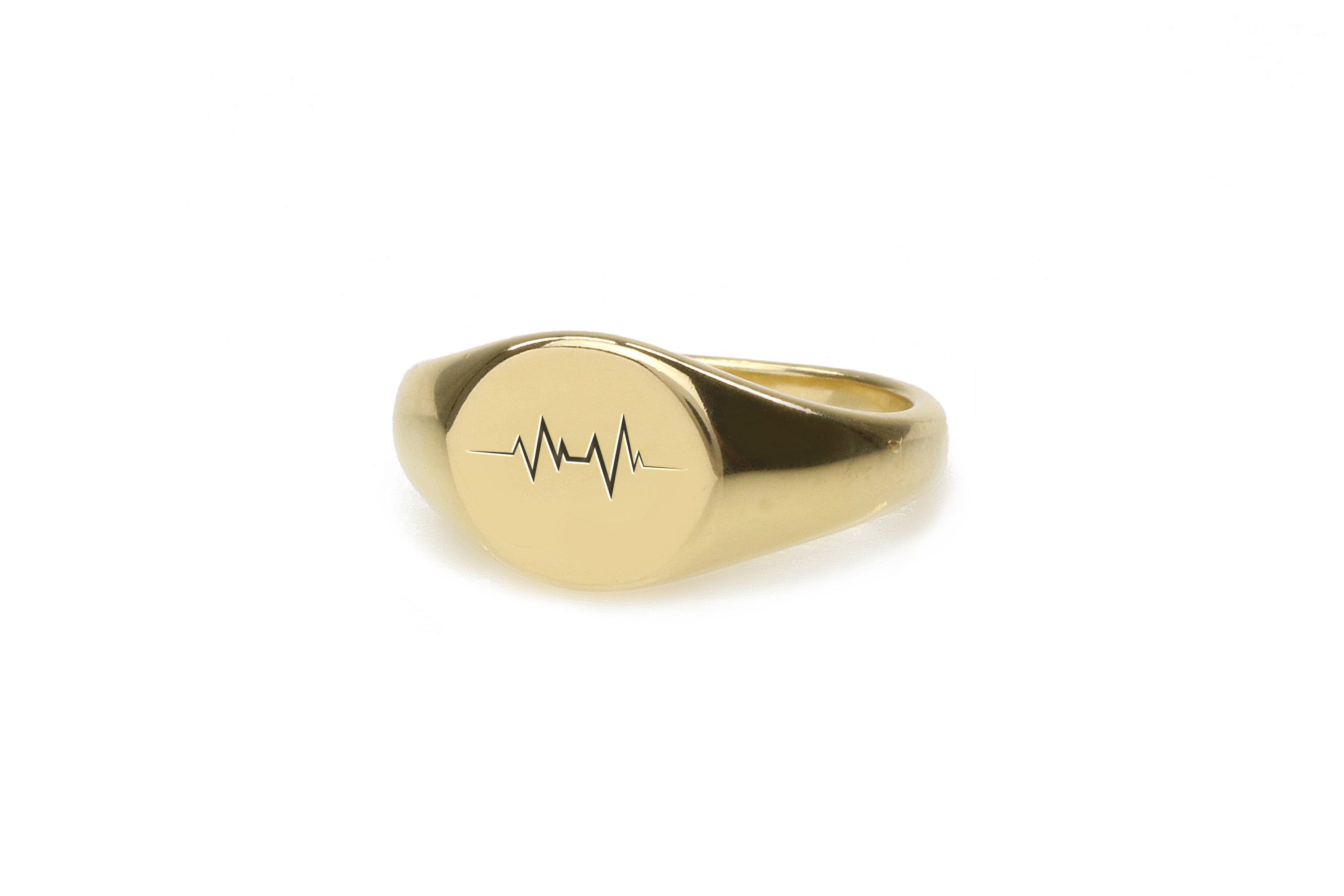 EKG Line Engraved Gold Signet Ring